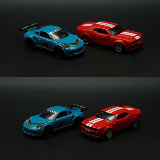 1:36 Porsche, Dodge Diecast Combo (Blue,Red) -  Kunju Vandi  