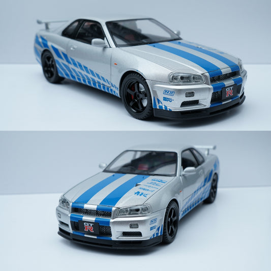 1:18 Gtr R34 High Quality Diecast (Silver - Blue)