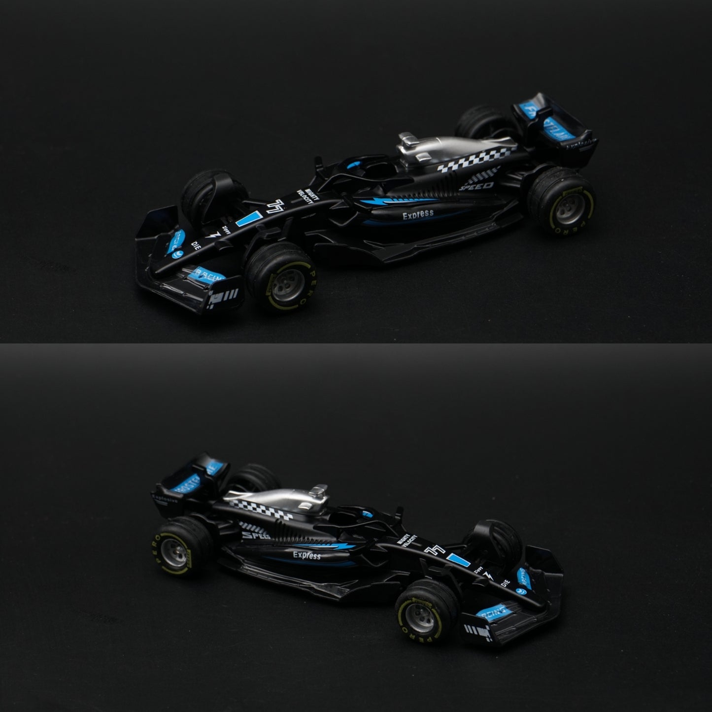 1:36 Formula Racing Car Diecast — Black & Blue Livery | Collector's Model