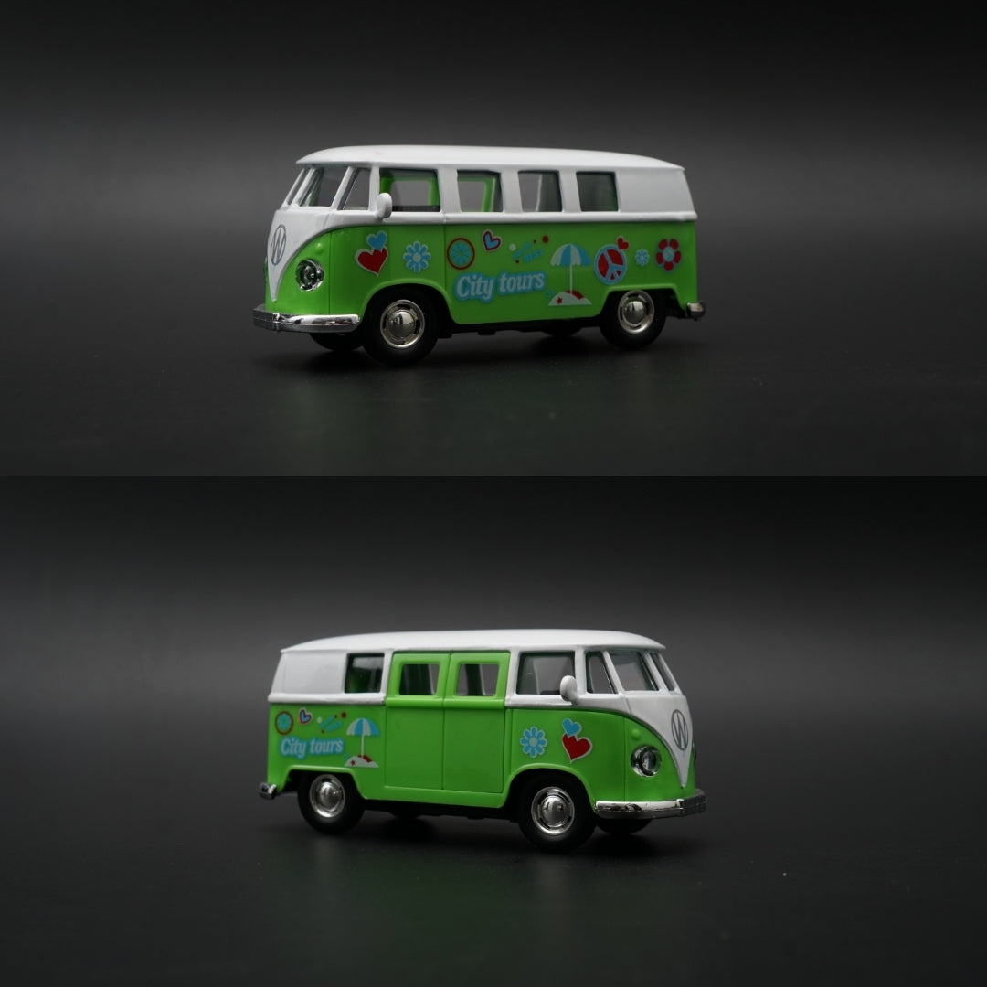 1:36 Volkswagen T1 Bus Diecast — Green & White | Retro City Tours