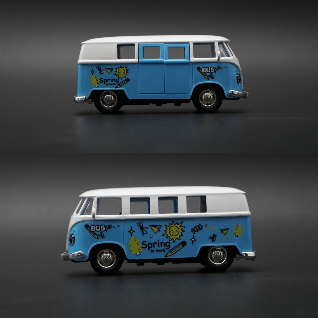 1:36 Volkswagen T1 Bus Diecast — Sky Blue & White | Spring Doodle