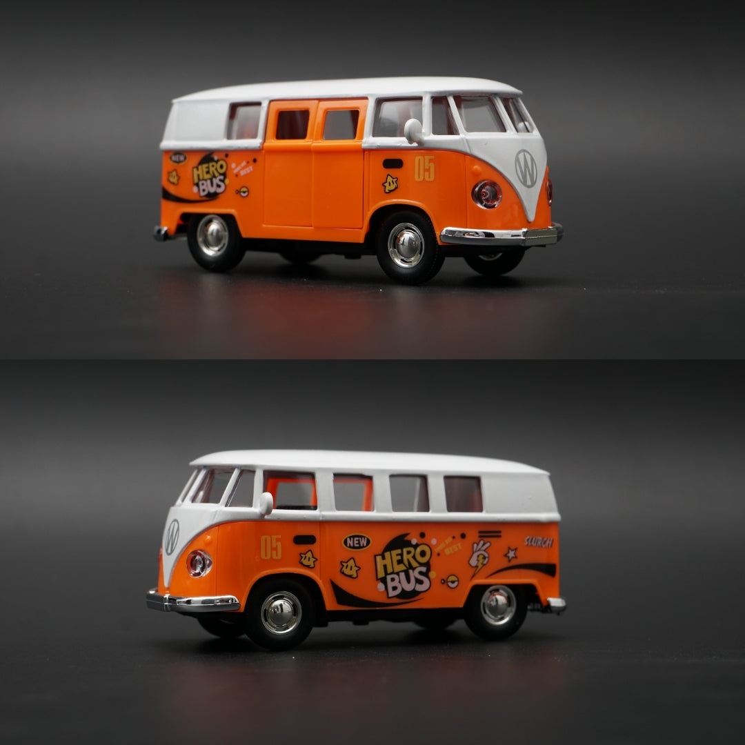 1:36 Volkswagen T1 Bus Diecast — Orange & White | Hero Bus #05