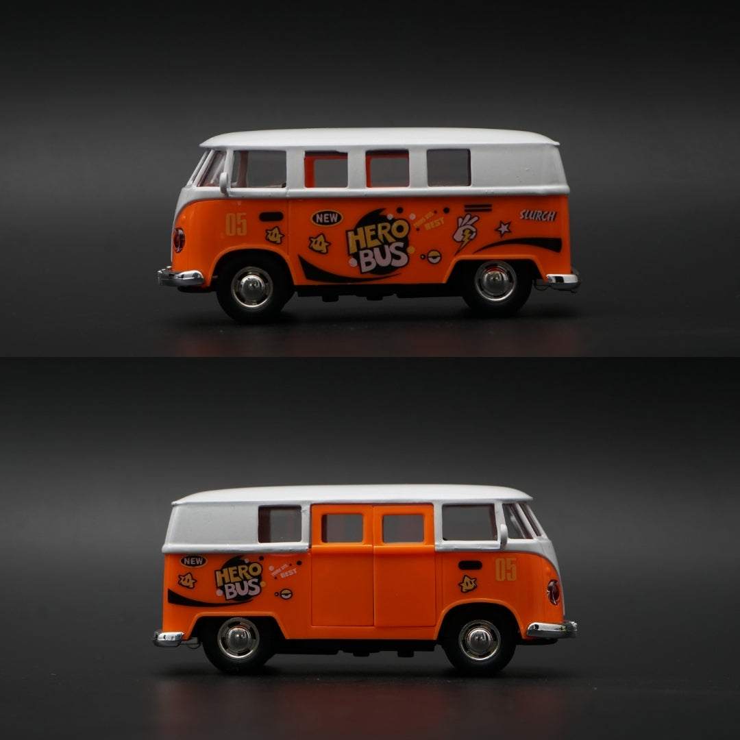 1:36 Volkswagen T1 Bus Diecast — Orange & White | Hero Bus #05