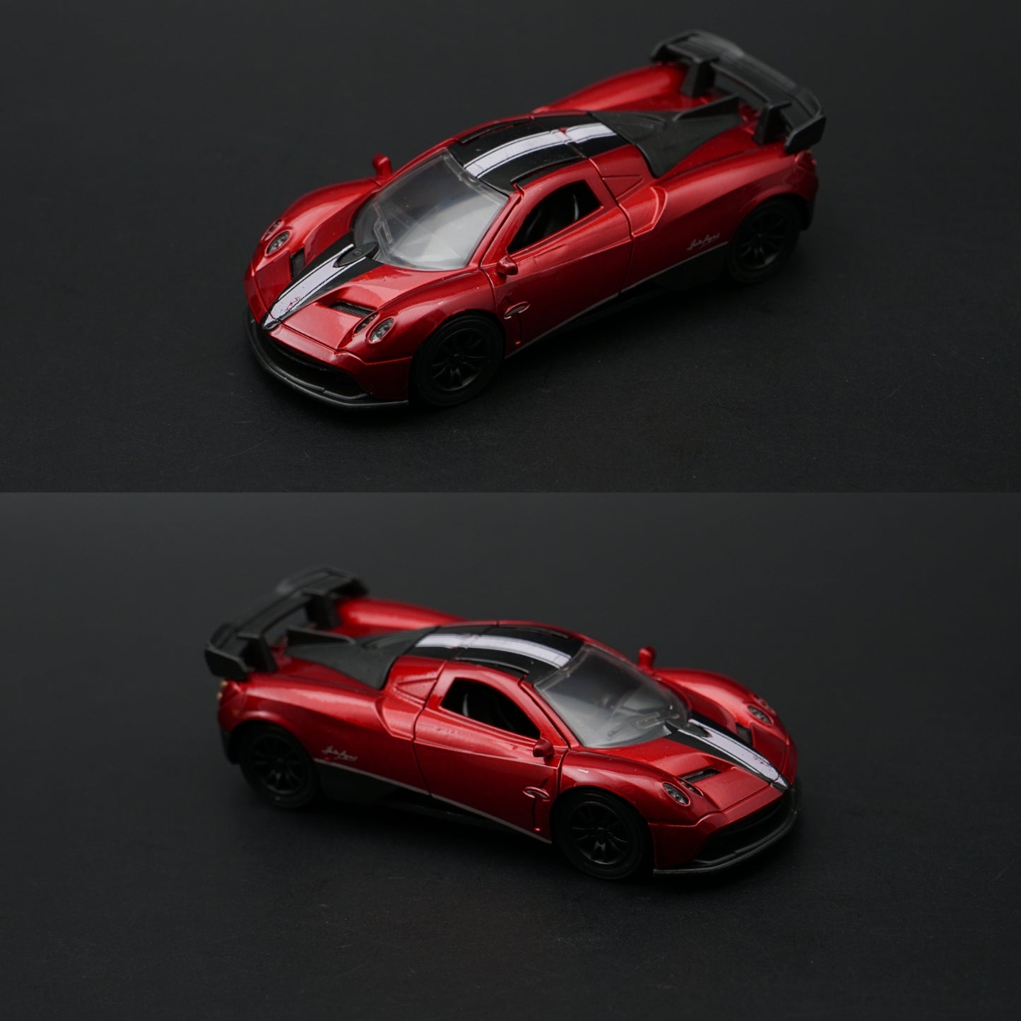 1:43 Pagani Zonda Diecast — Metallic Red | Racing Stripe Hypercar Model