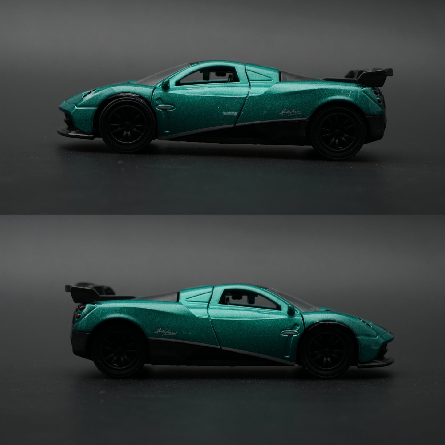 1:43 Pagani Zonda Diecast — Metallic Teal | Red Racing Stripe Collector's Model