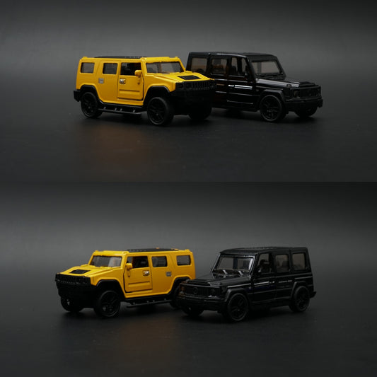 1:43 Diecast 2-Car Set | Hummer H2 Yellow + Mercedes-AMG G63 Black