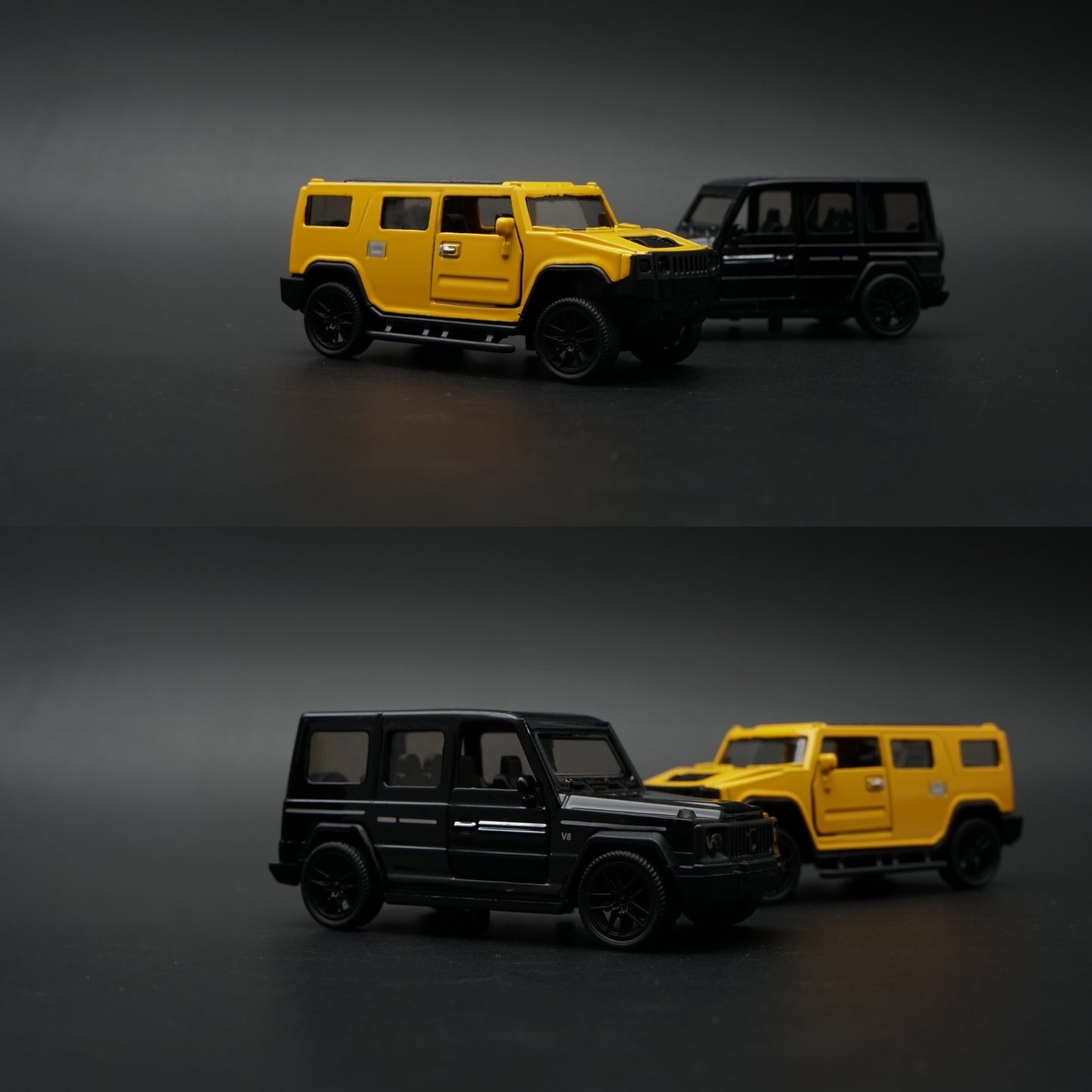 1:43 Diecast 2-Car Set | Hummer H2 Yellow + Mercedes-AMG G63 Black