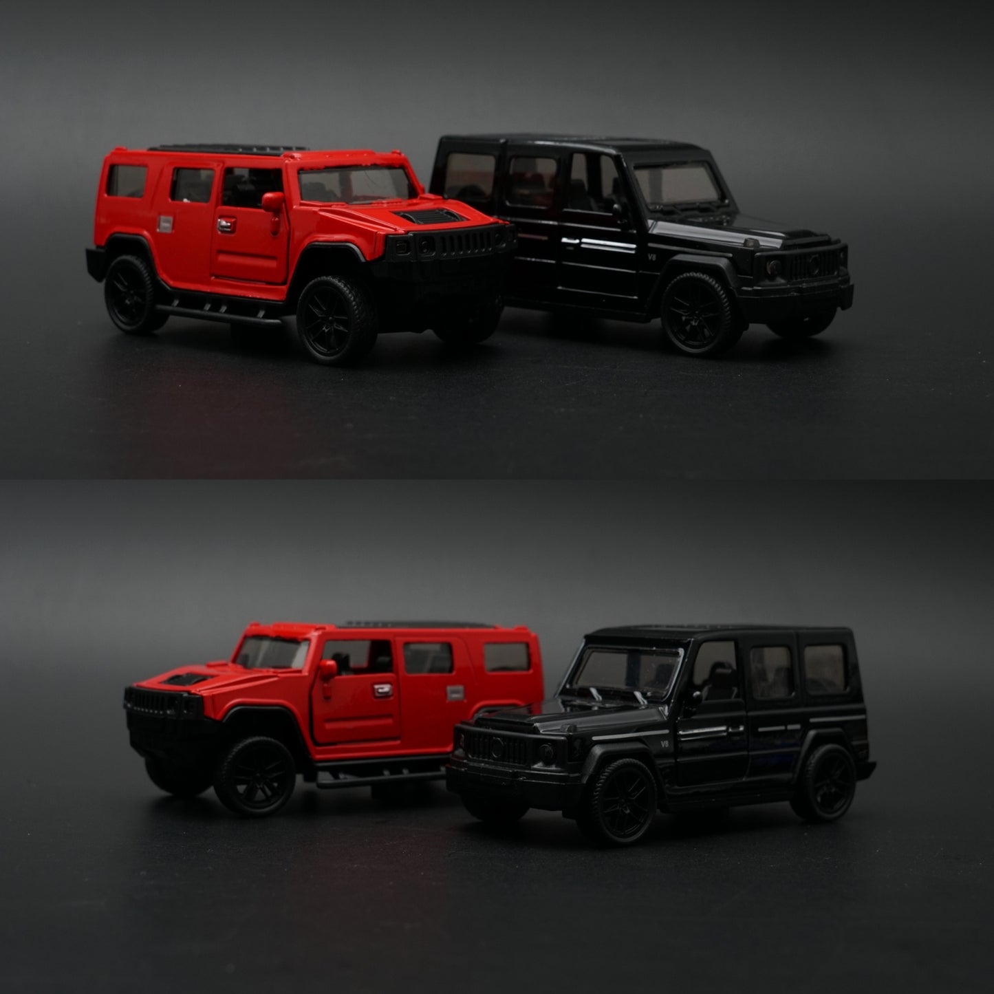 1:43 Diecast 2-Car Set | Hummer H2 Red + Mercedes-AMG G63 Stealth Black