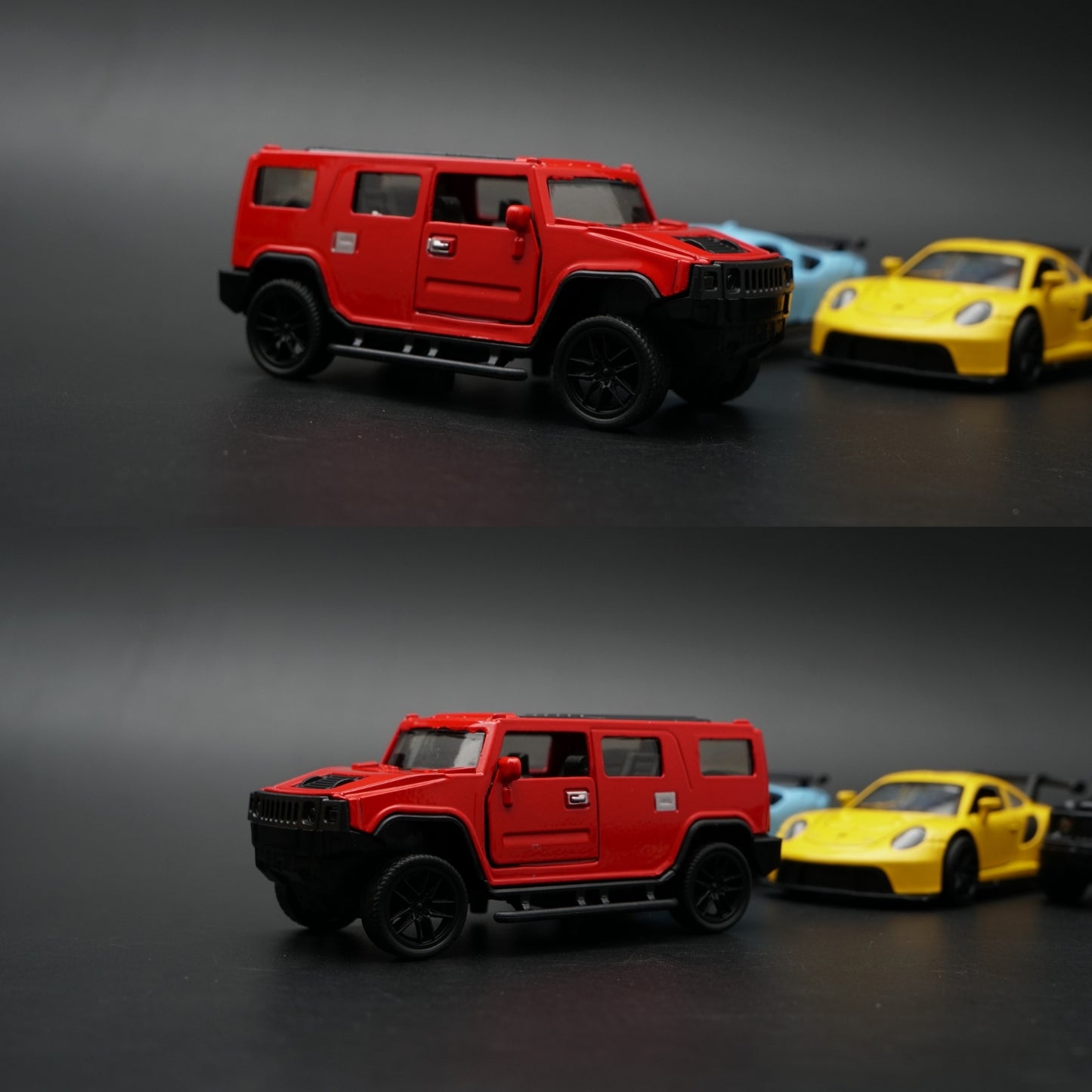 1:43 Diecast 4-Car Bundle | SUV & Supercar Mix | Red · Blue · Yellow · Black