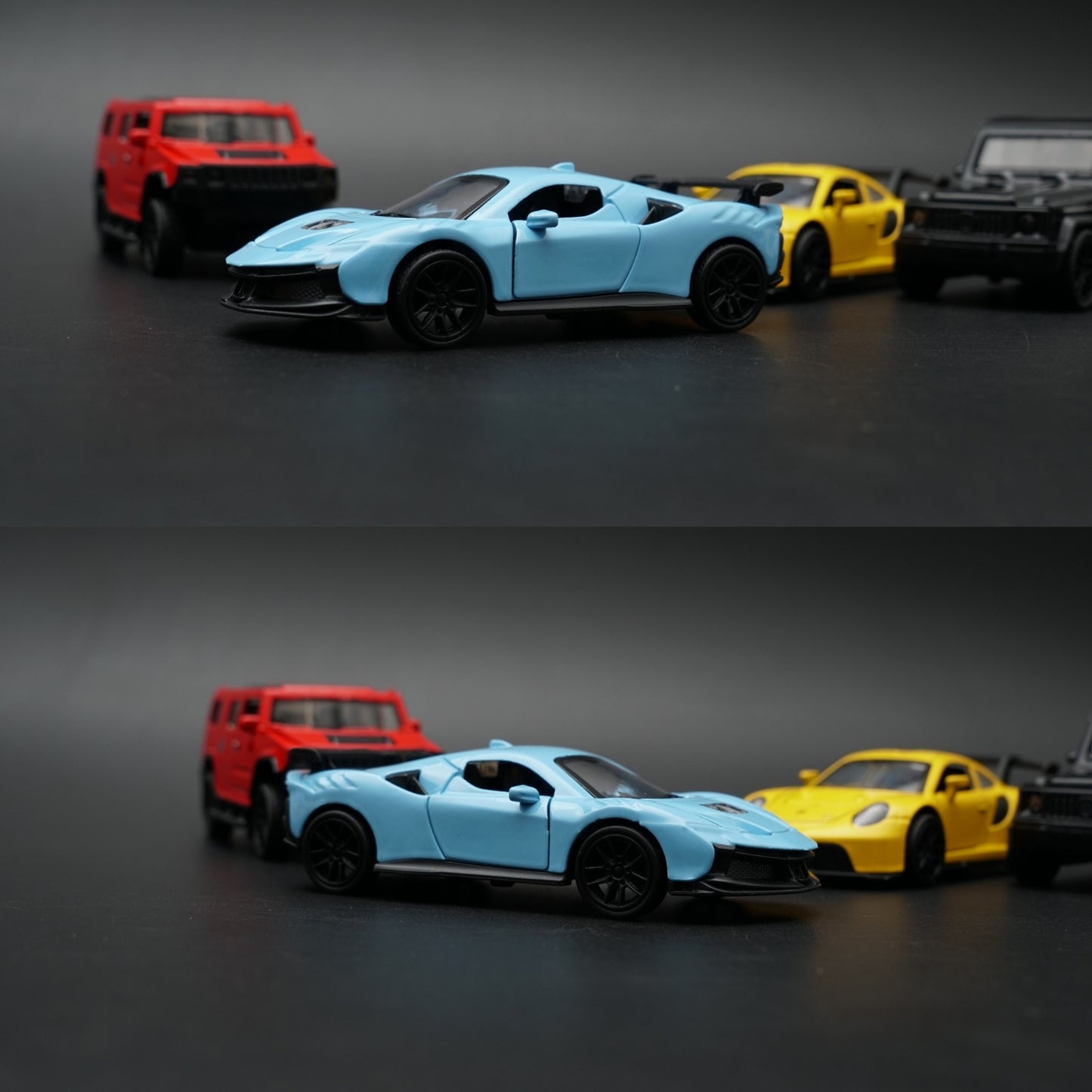 1:43 Diecast 4-Car Bundle | SUV & Supercar Mix | Red · Blue · Yellow · Black