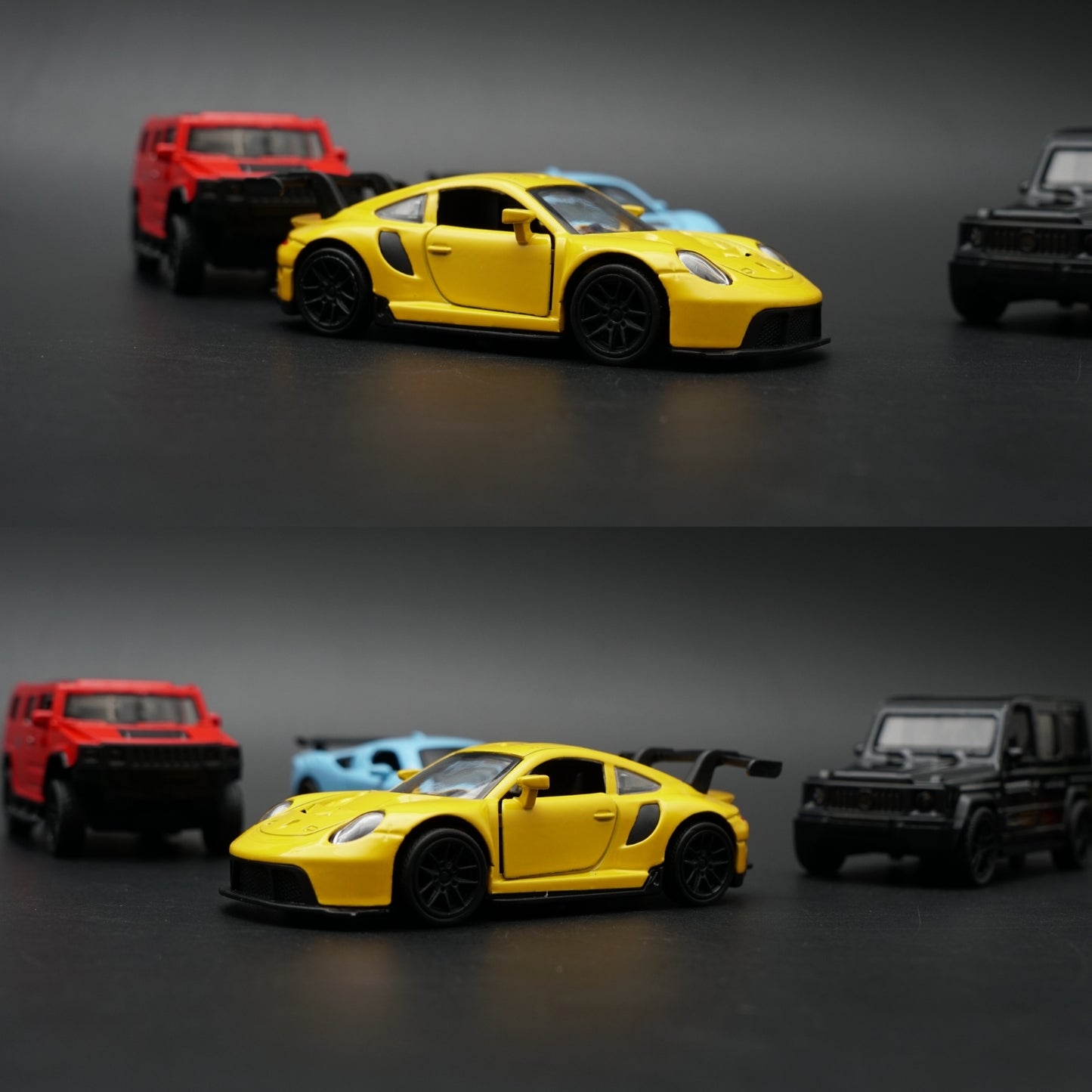 1:43 Diecast 4-Car Bundle | SUV & Supercar Mix | Red · Blue · Yellow · Black