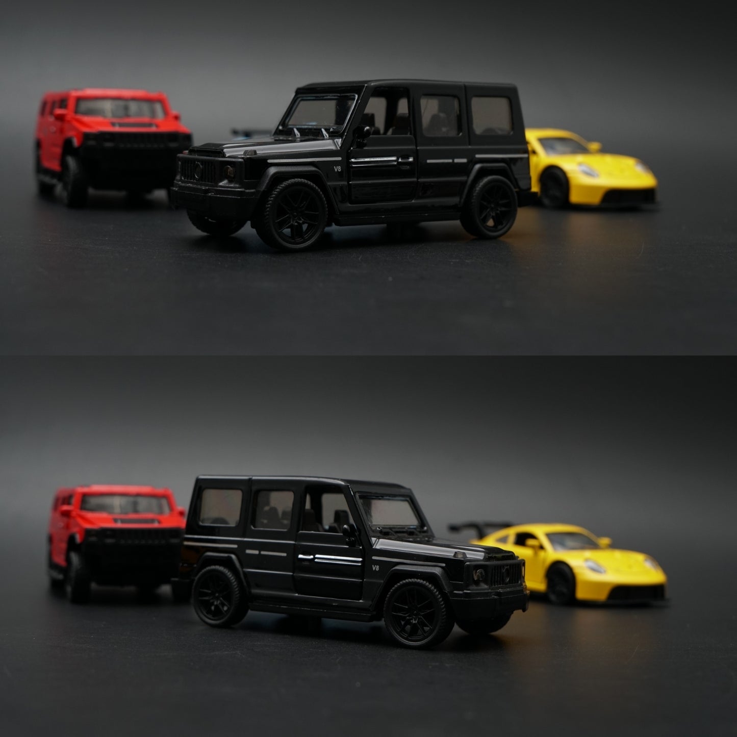 1:43 Diecast 4-Car Bundle | SUV & Supercar Mix | Red · Blue · Yellow · Black