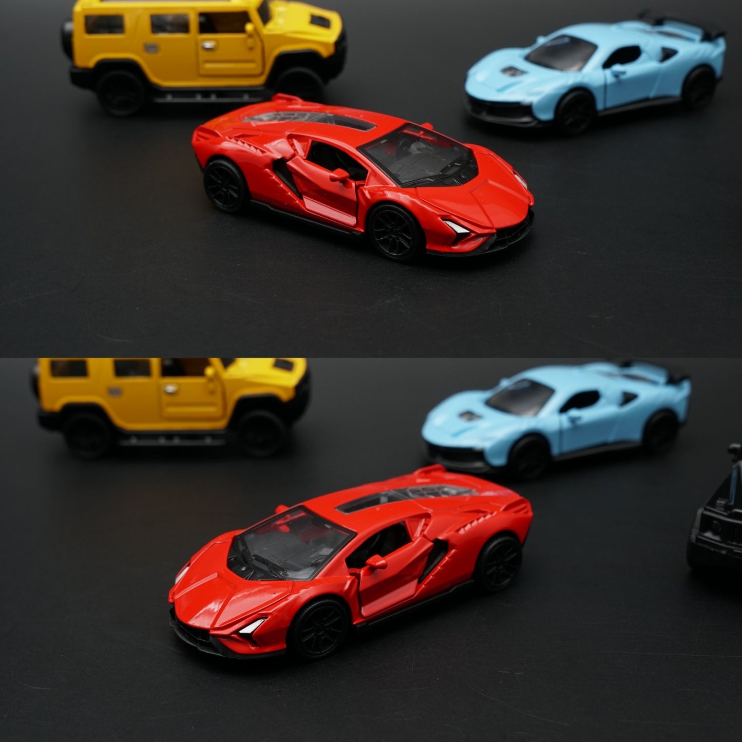 1:43 Diecast 4-Car Bundle | Yellow · Red · Blue · Black | SUV & Hypercar Mix