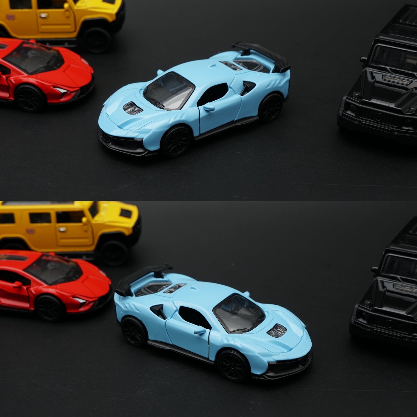 1:43 Diecast 4-Car Bundle | Yellow · Red · Blue · Black | SUV & Hypercar Mix