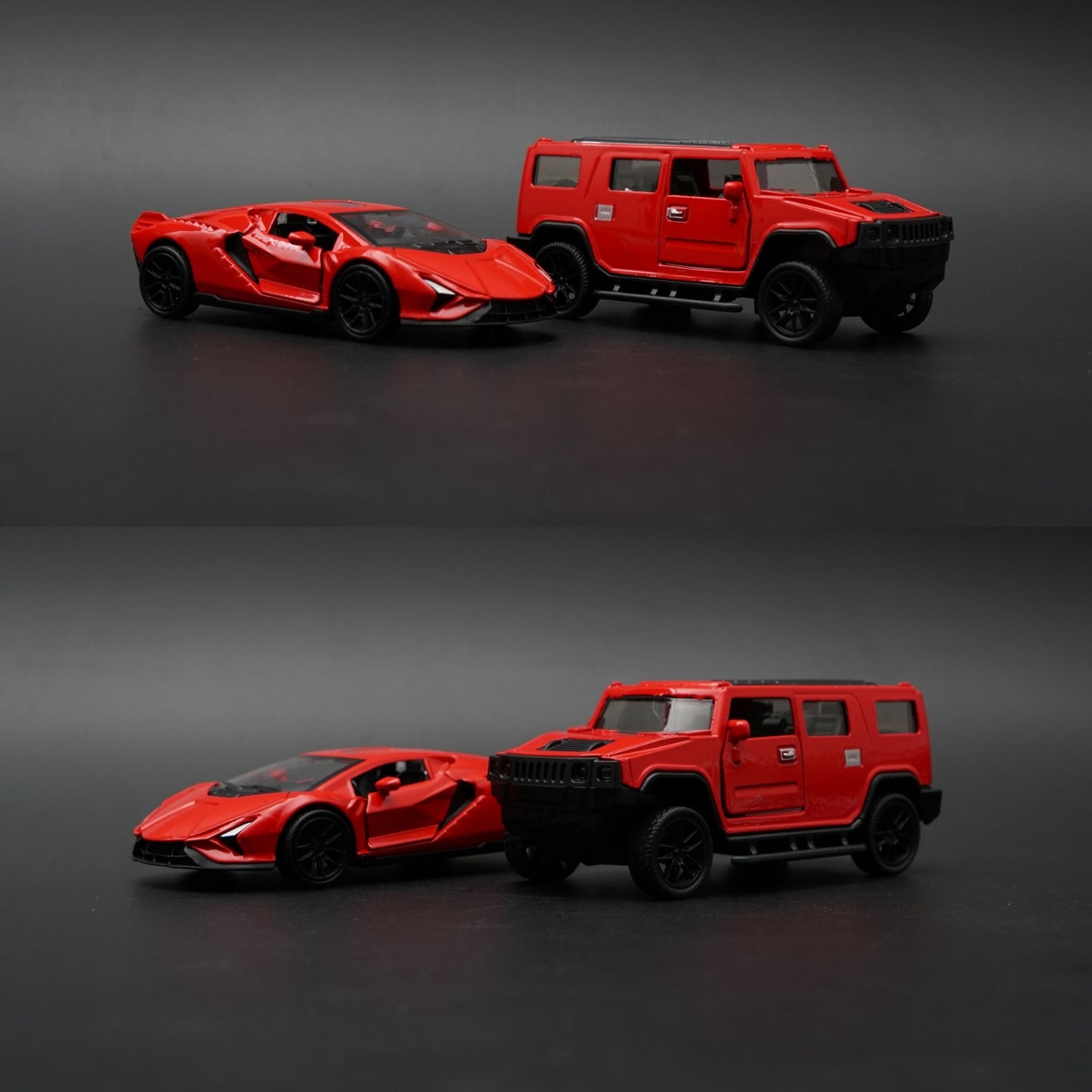 1:43 Diecast 2-Car Set | Lamborghini Revuelto Red + Hummer H2 Red | All Red Pair