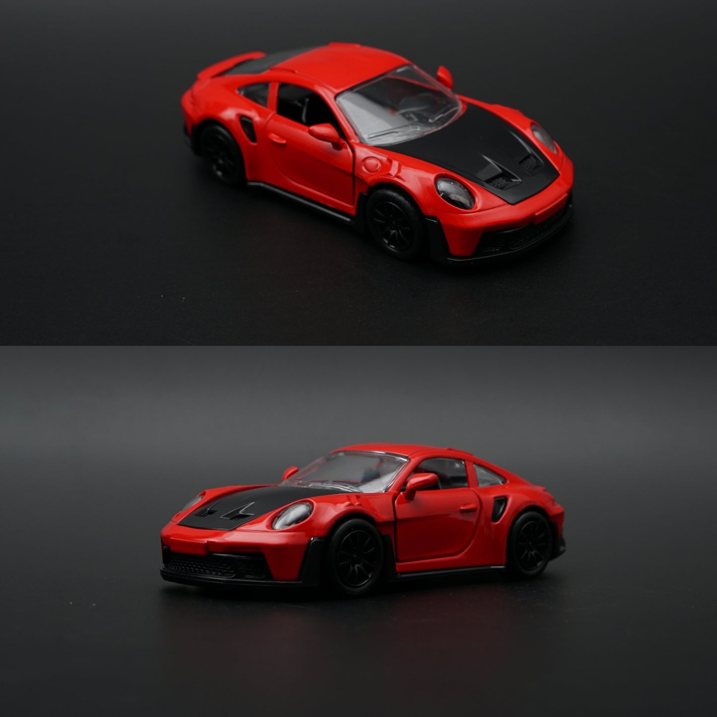 1:36 Porsche 911 Turbo S Diecast — Guards Red | Black Carbon Hood | Sport Edition