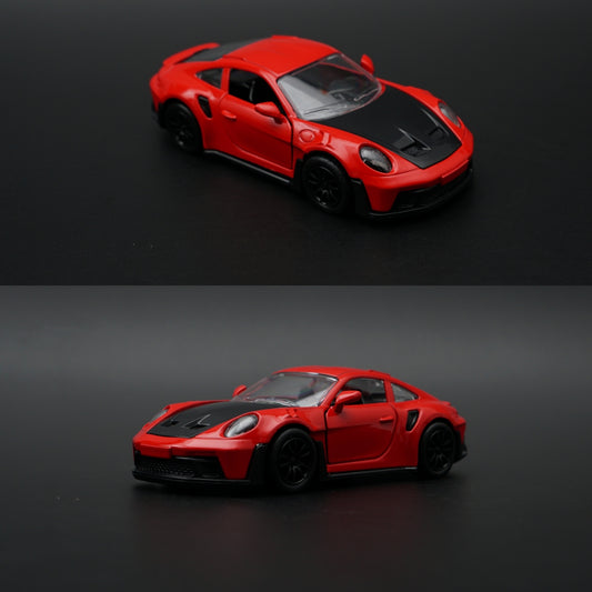 1:36 Porsche 911 Turbo S Diecast — Guards Red | Black Carbon Hood | Sport Edition