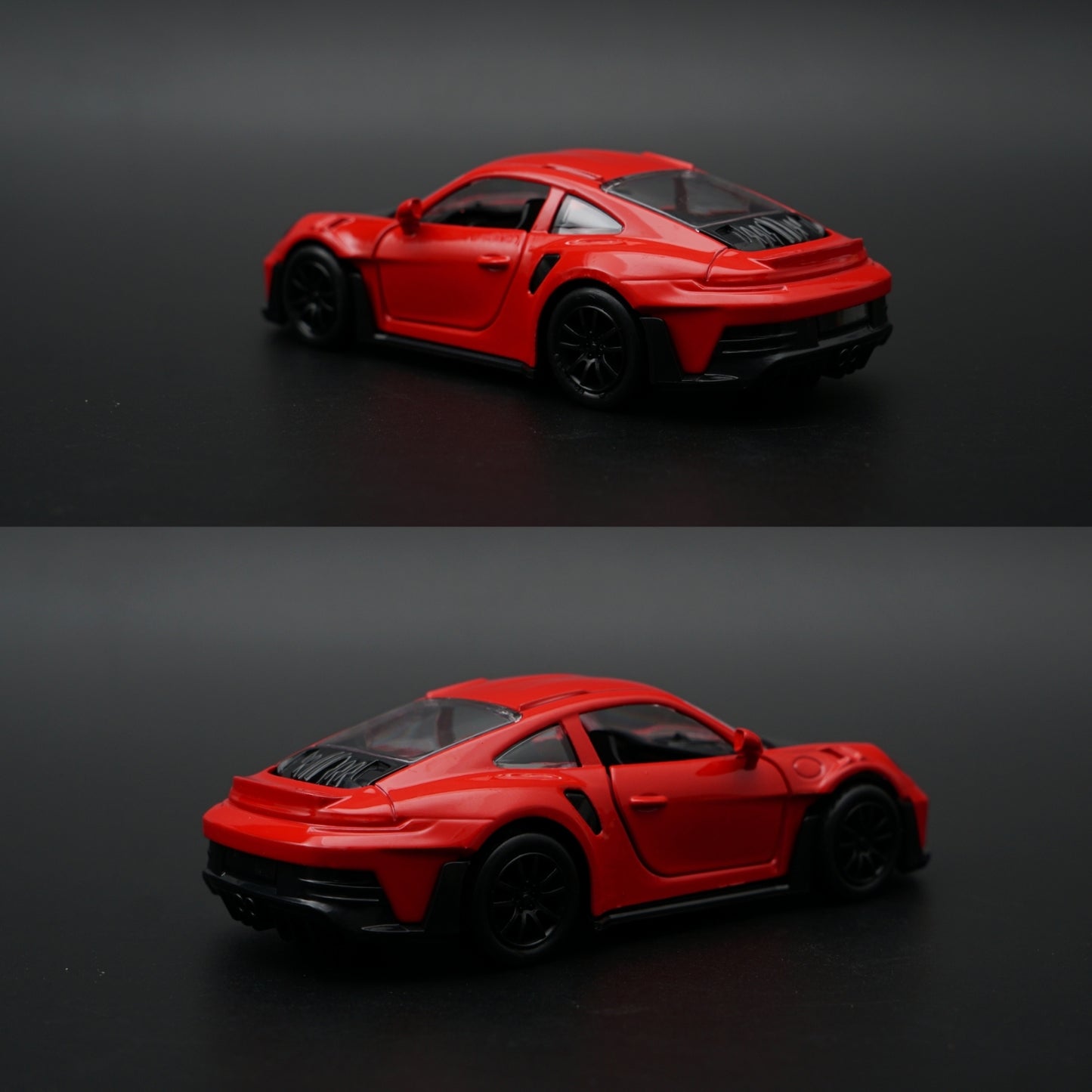 1:36 Porsche 911 Turbo S Diecast — Guards Red | Black Carbon Hood | Sport Edition