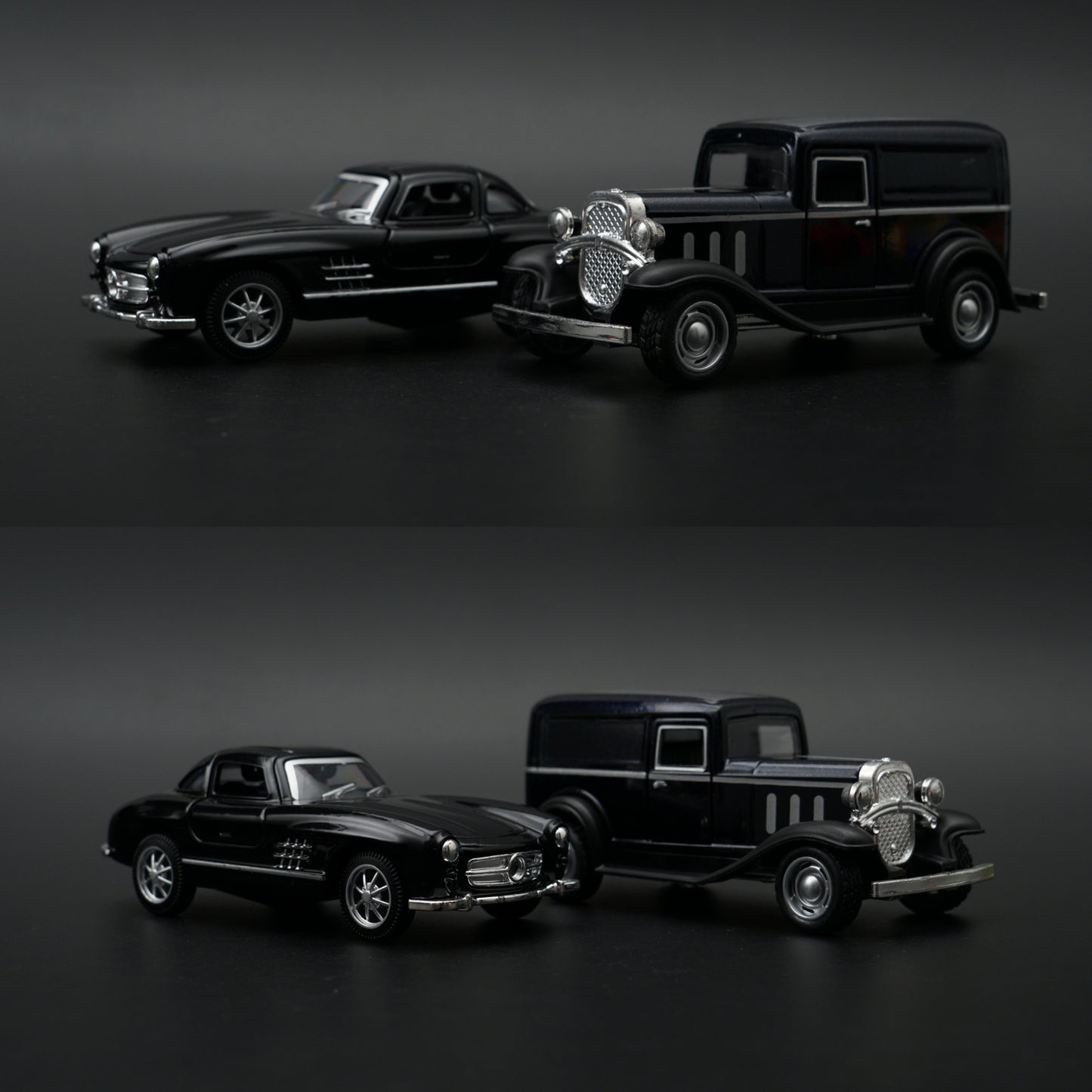 Diecast 2-Car Set | Mercedes 300SL Black 1:36 + Ford Model A Panel Van Black 1:43