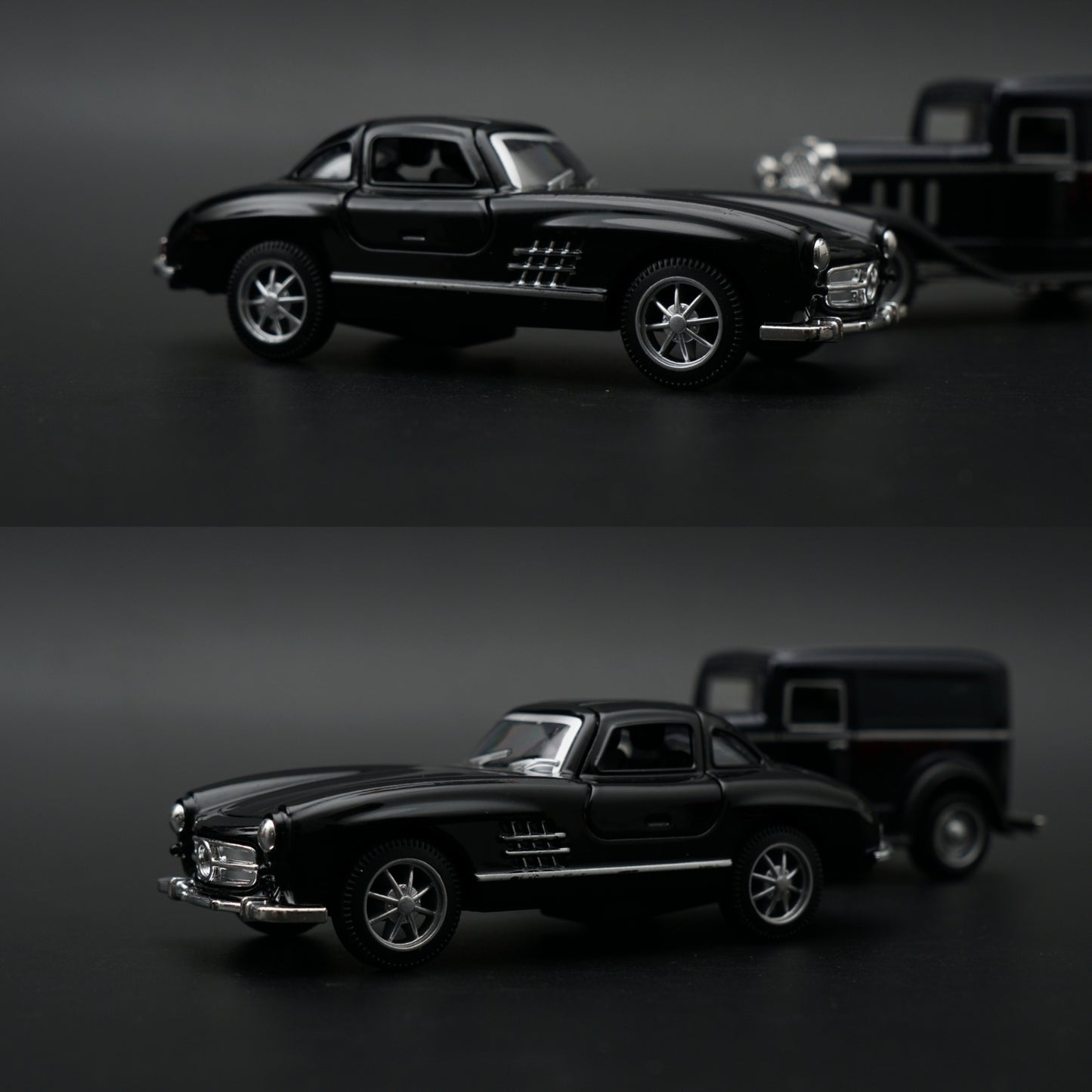 Diecast 2-Car Set | Mercedes 300SL Black 1:36 + Ford Model A Panel Van Black 1:43