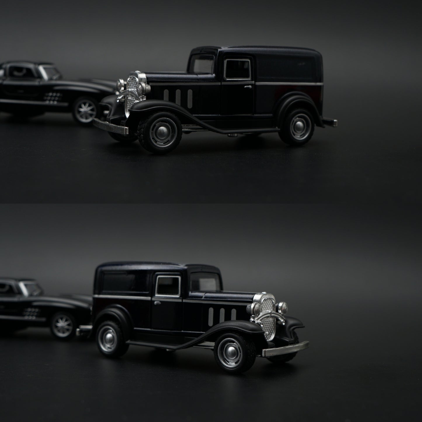 Diecast 2-Car Set | Mercedes 300SL Black 1:36 + Ford Model A Panel Van Black 1:43