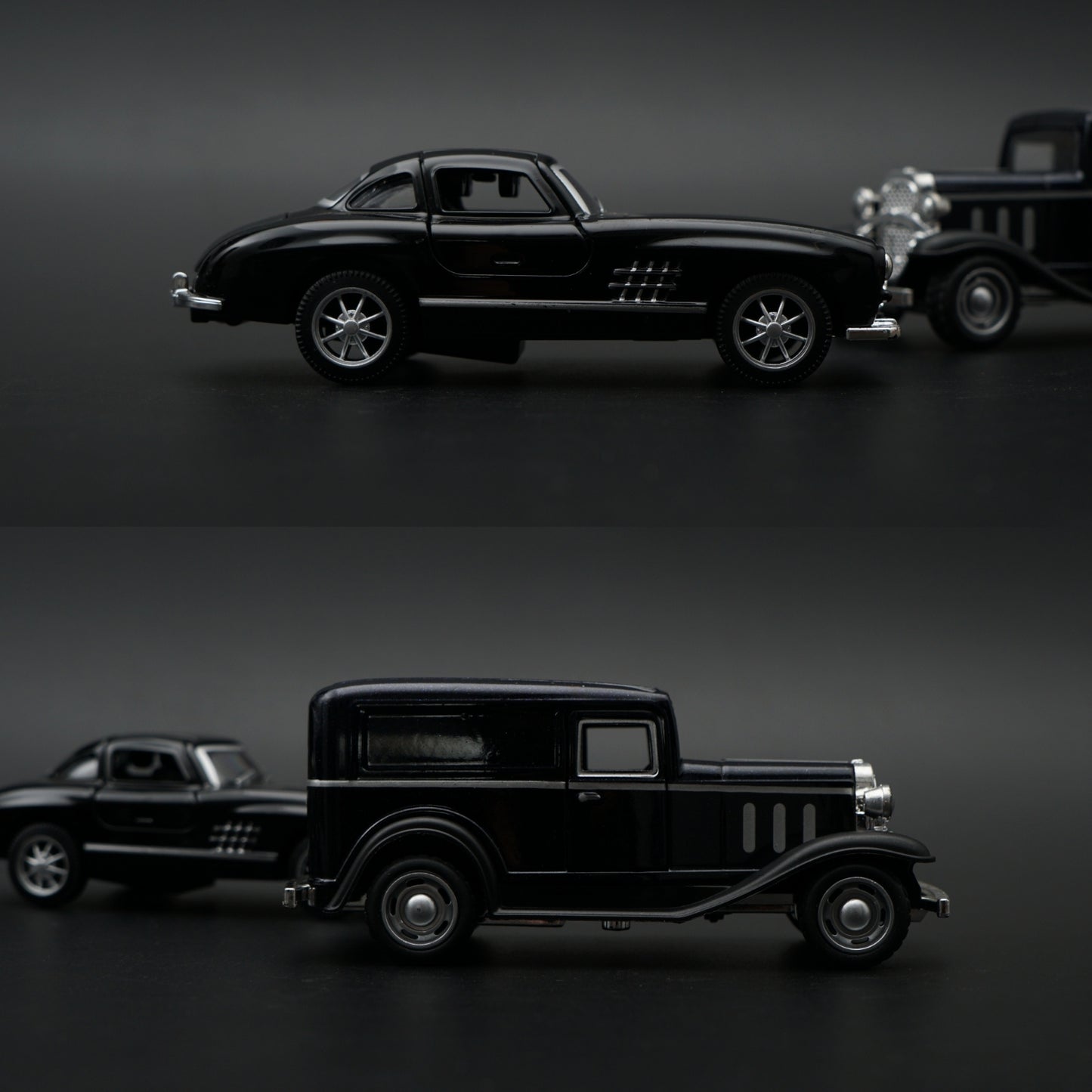 Diecast 2-Car Set | Mercedes 300SL Black 1:36 + Ford Model A Panel Van Black 1:43