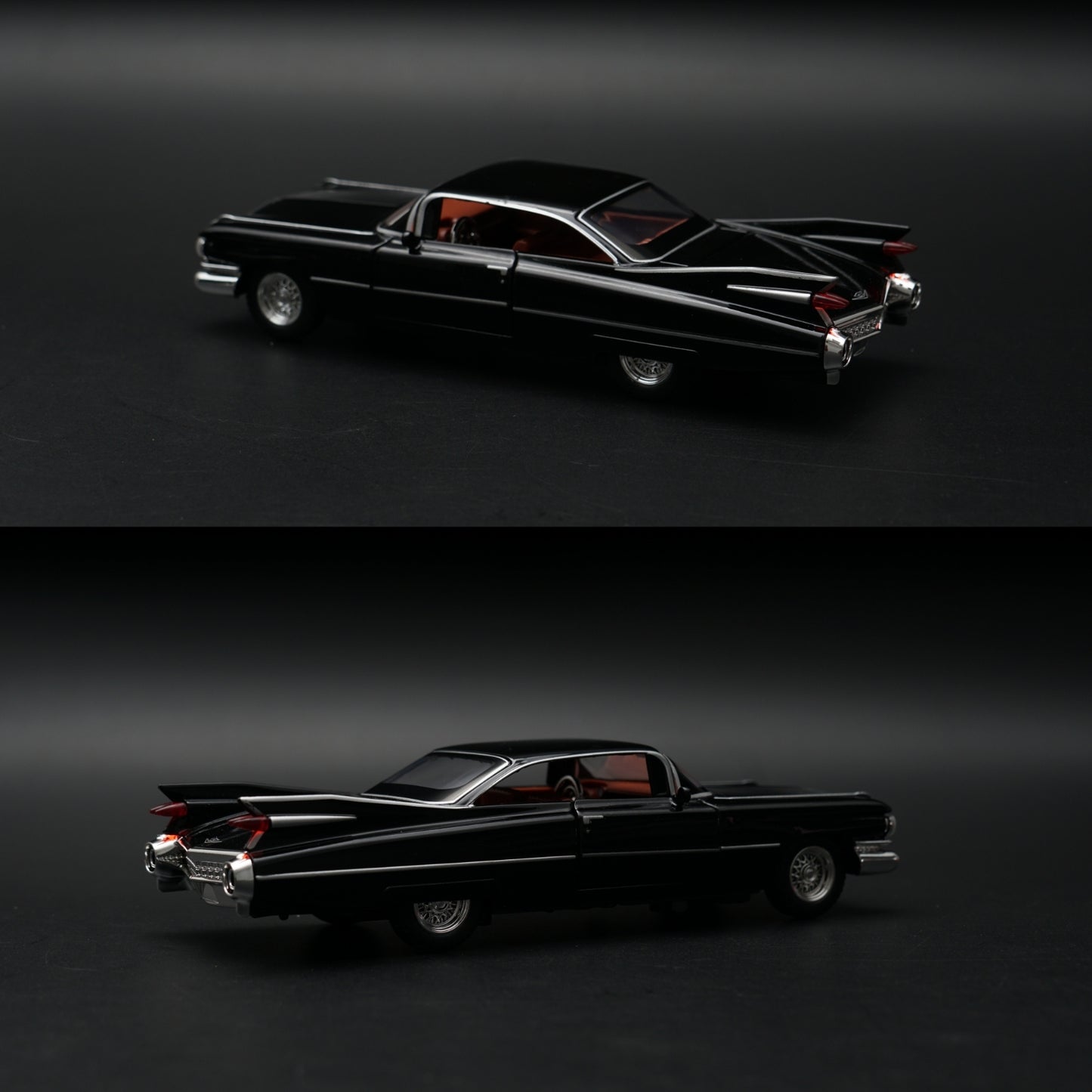 1:32 Cadillac DeVille 1959 Diecast — Midnight Black | Red Interior | Full Function Model