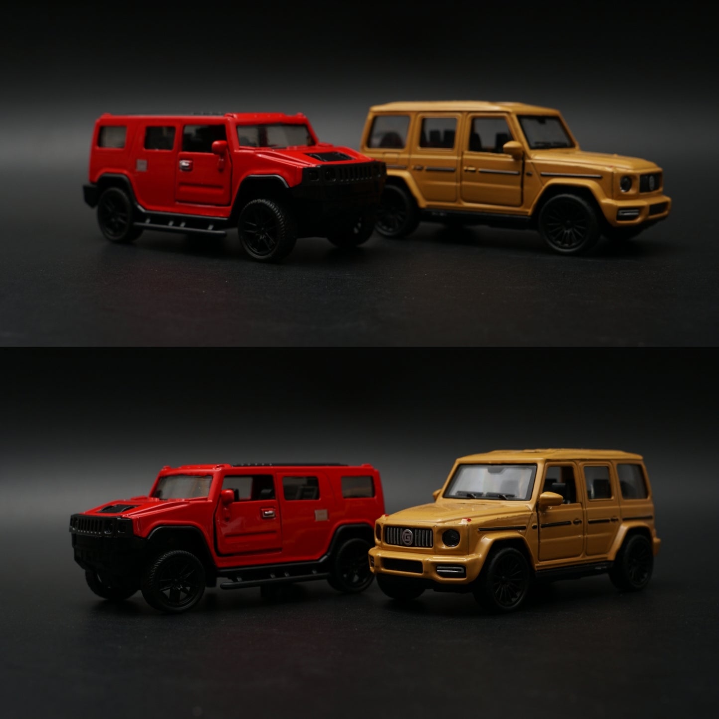 1:43 Diecast 2-Car Set | Hummer H2 Red + Mercedes-AMG G63 Matte Gold | Opening Doors