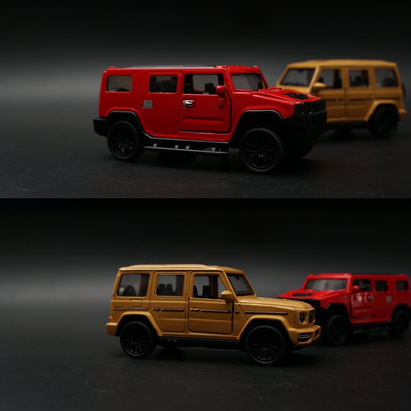 1:43 Diecast 2-Car Set | Hummer H2 Red + Mercedes-AMG G63 Matte Gold | Opening Doors