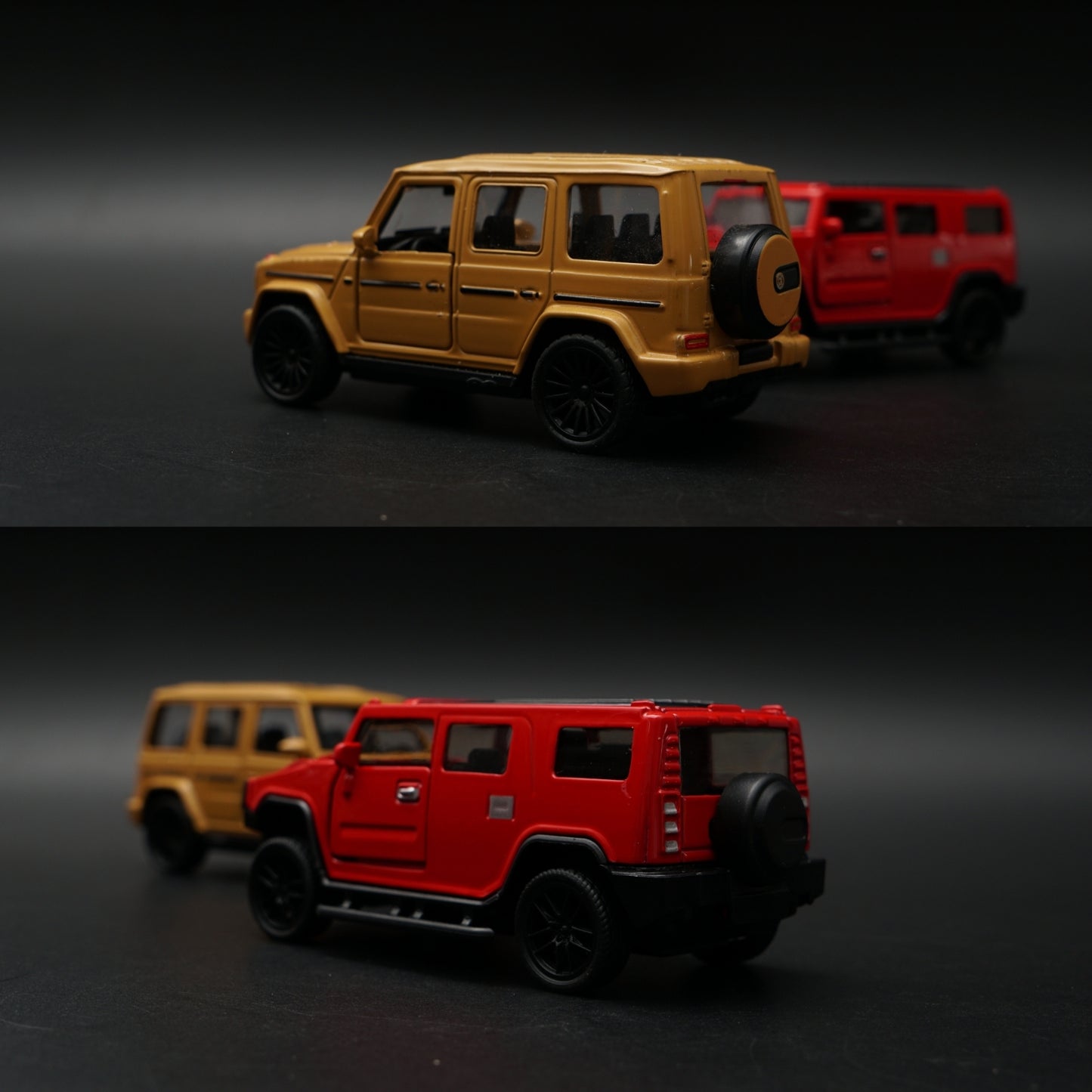 1:43 Diecast 2-Car Set | Hummer H2 Red + Mercedes-AMG G63 Matte Gold | Opening Doors