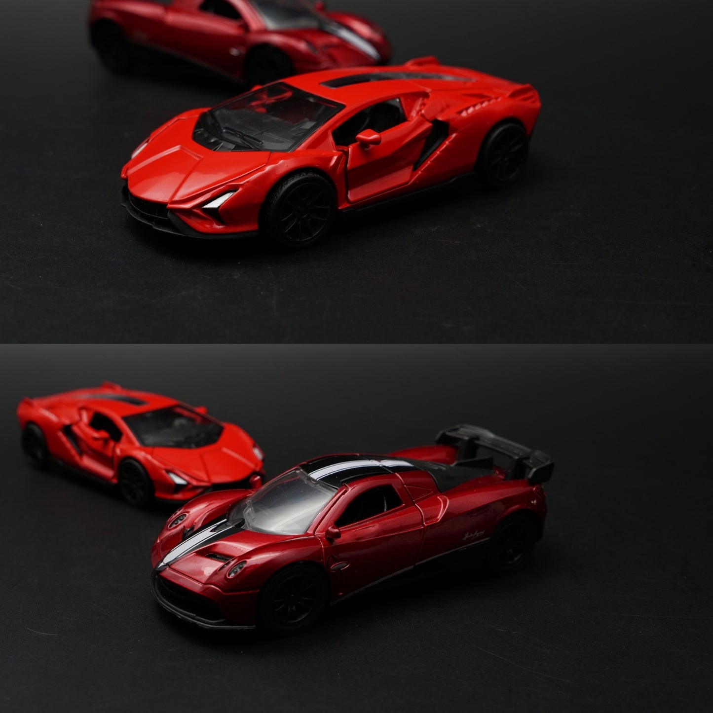 1:43 Diecast 2-Car Set | Pagani Zonda Red + Lamborghini Revuelto Red | Italian Pair
