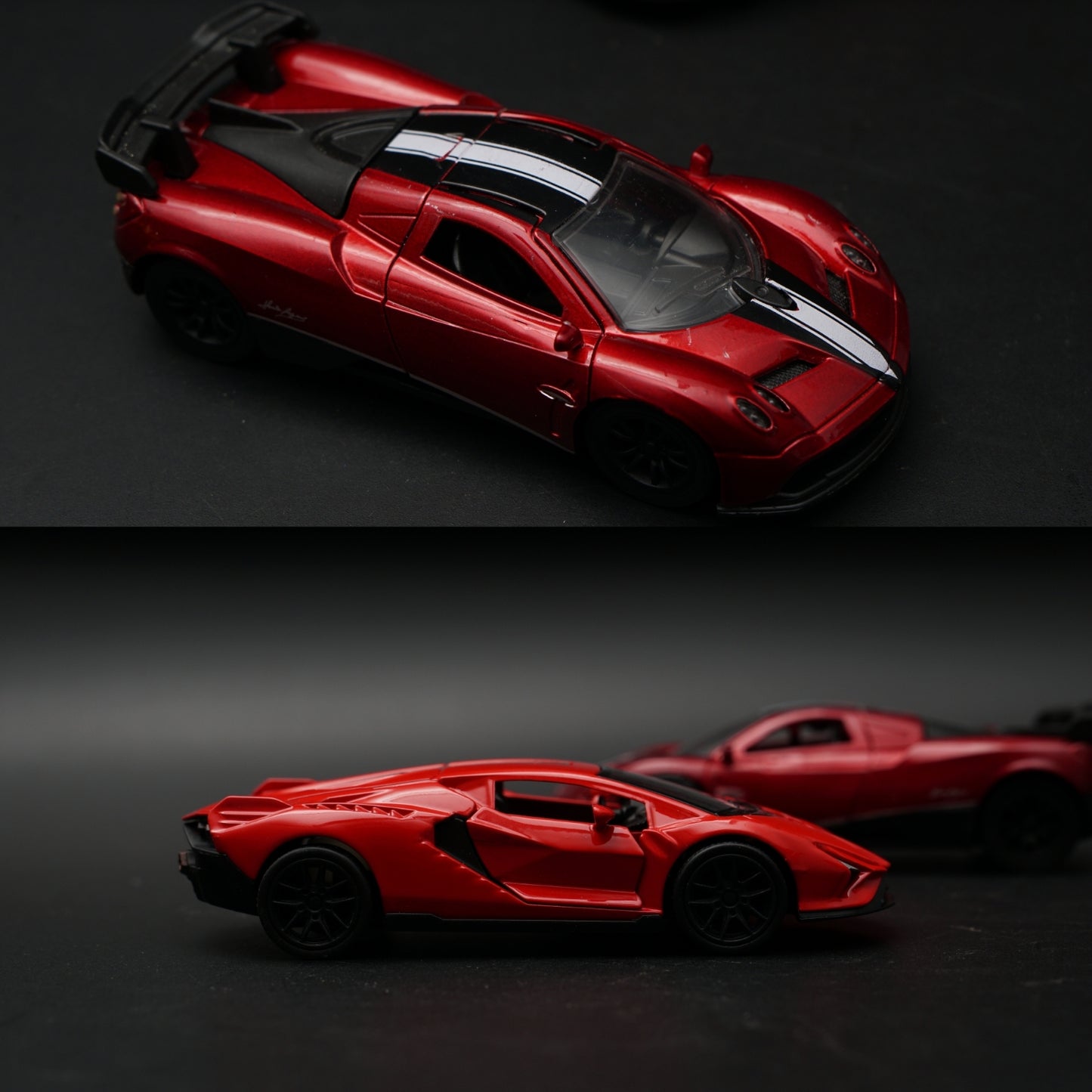 1:43 Diecast 2-Car Set | Pagani Zonda Red + Lamborghini Revuelto Red | Italian Pair