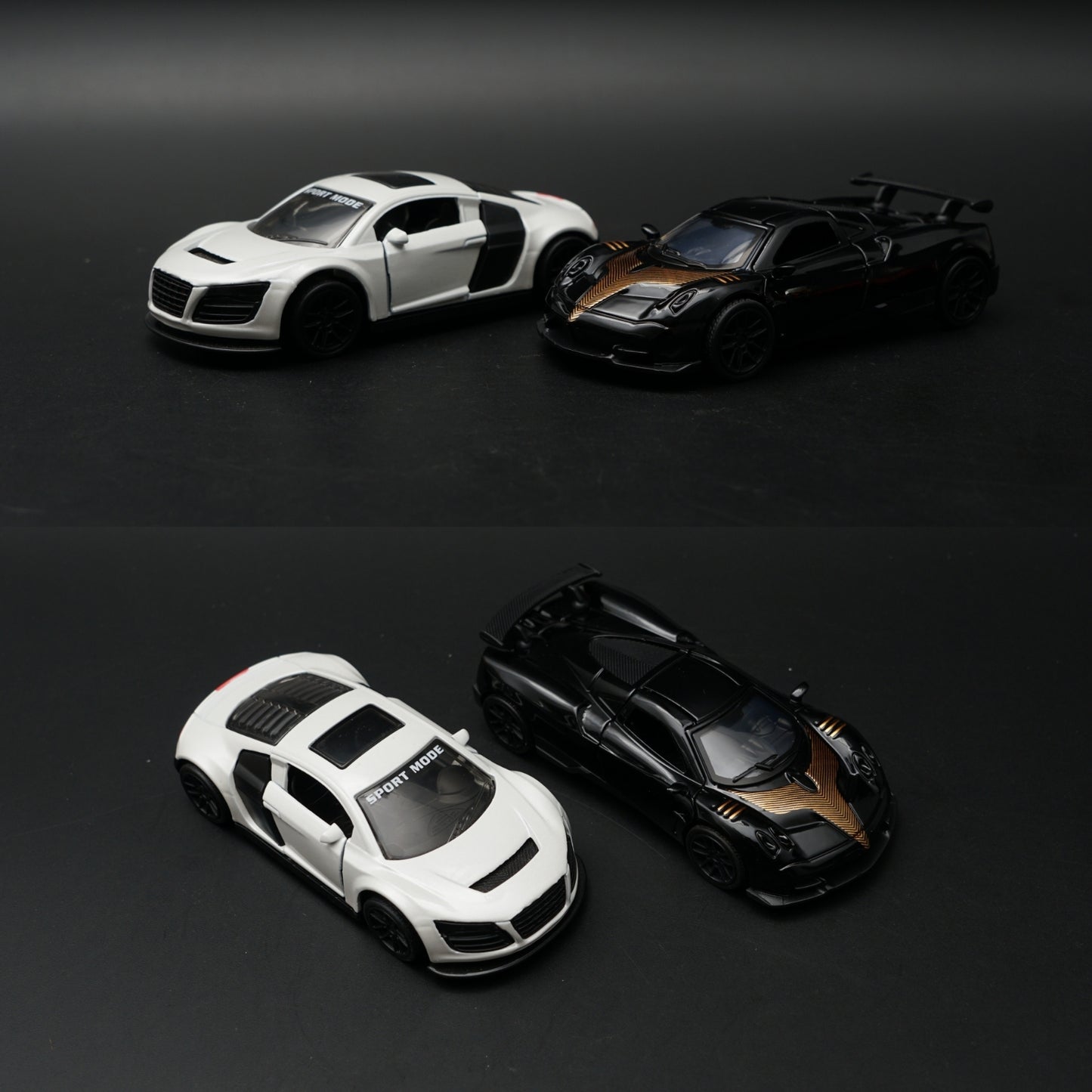 1:43 Diecast 2-Car Set | Audi R8 Sport White + Pagani Zonda Black & Gold