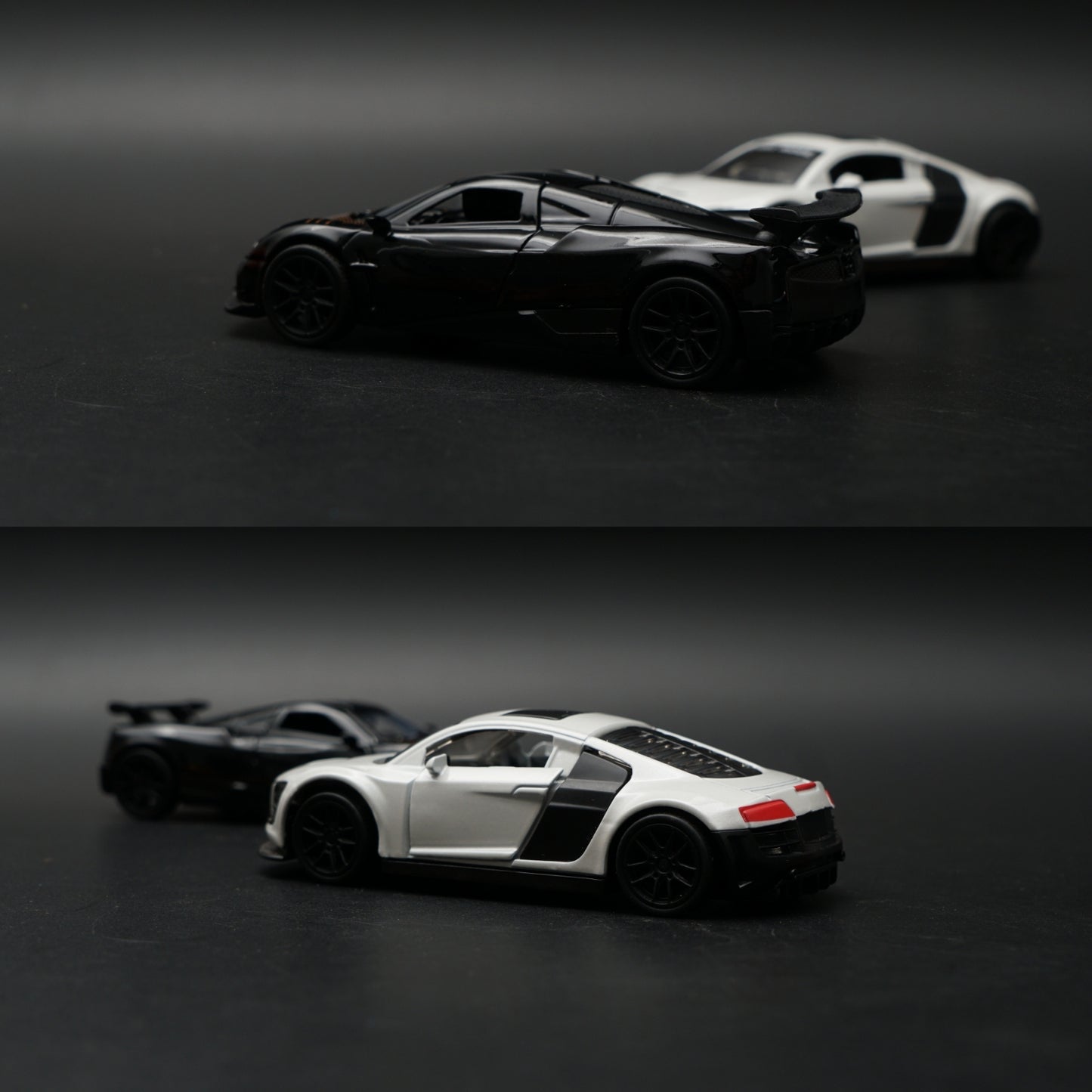 1:43 Diecast 2-Car Set | Audi R8 Sport White + Pagani Zonda Black & Gold