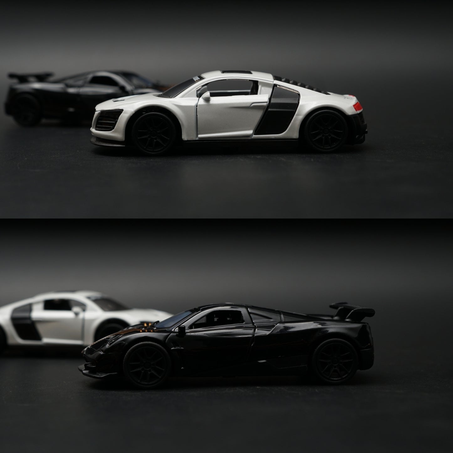 1:43 Diecast 2-Car Set | Audi R8 Sport White + Pagani Zonda Black & Gold