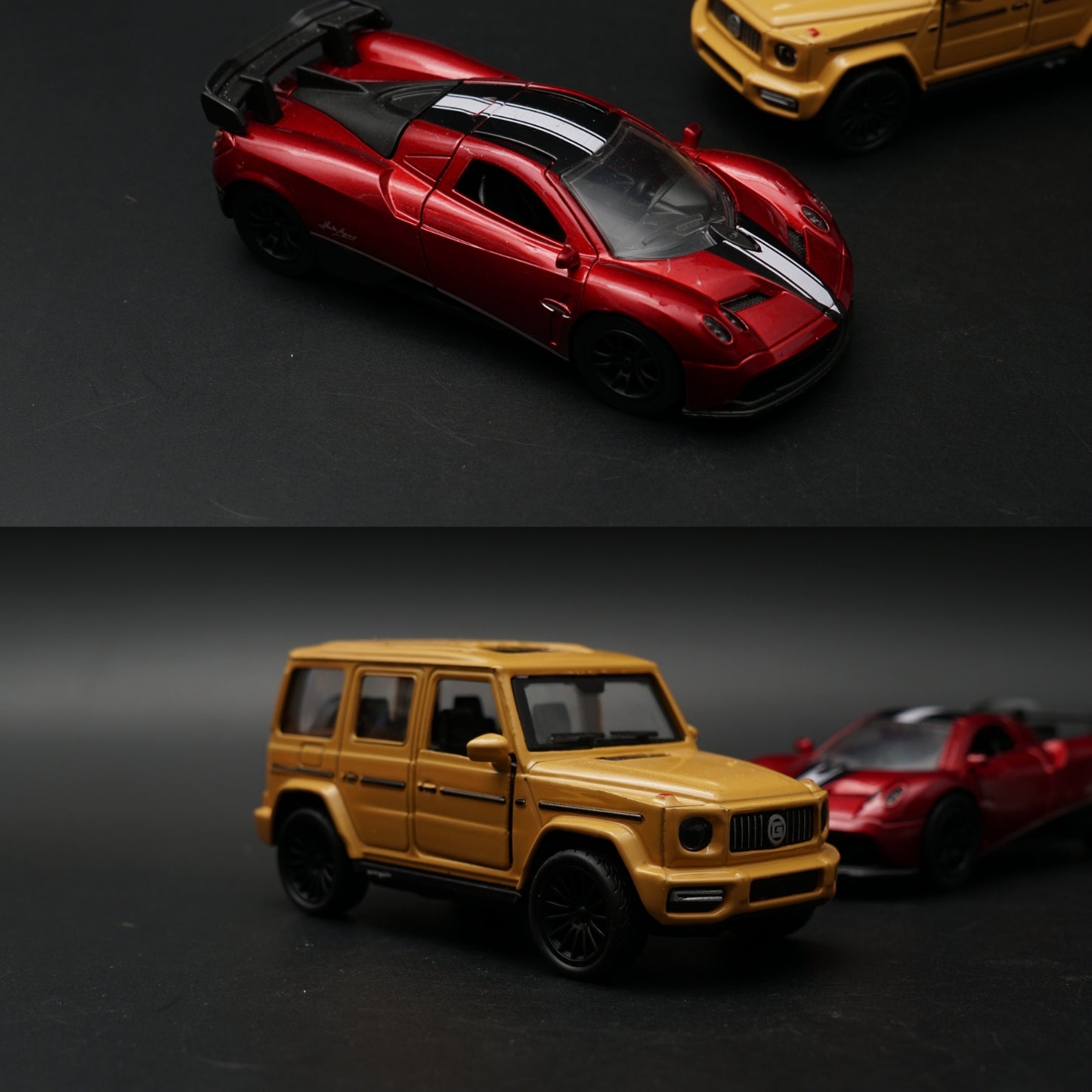 1:43 Diecast 2-Car Set | Pagani Zonda Red + Mercedes-AMG G63 Matte Gold