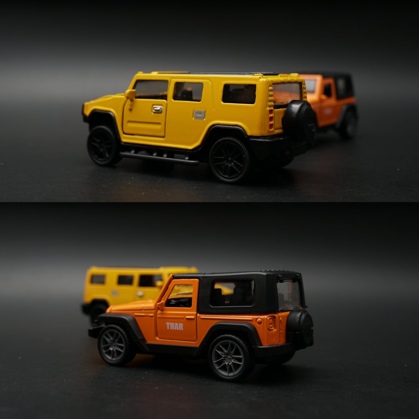1:43 Diecast 2-Car Set | Mahindra Thar Orange + Hummer H2 Yellow | Off-Road Duo