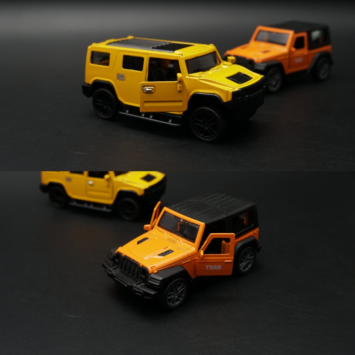 1:43 Diecast 2-Car Set | Mahindra Thar Orange + Hummer H2 Yellow | Off-Road Duo
