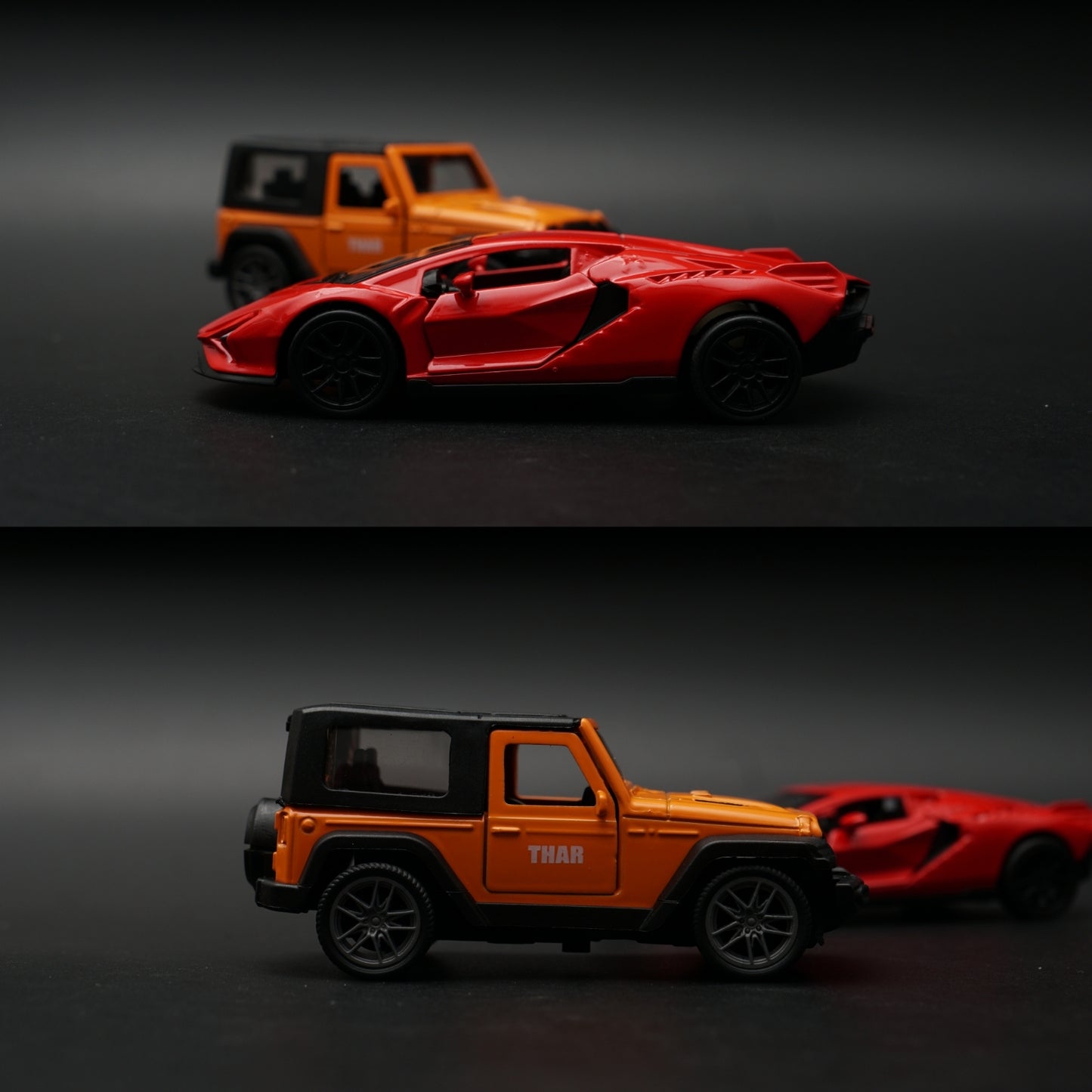 1:43 Diecast 2-Car Set | Lamborghini Revuelto Red + Mahindra Thar Orange & Black