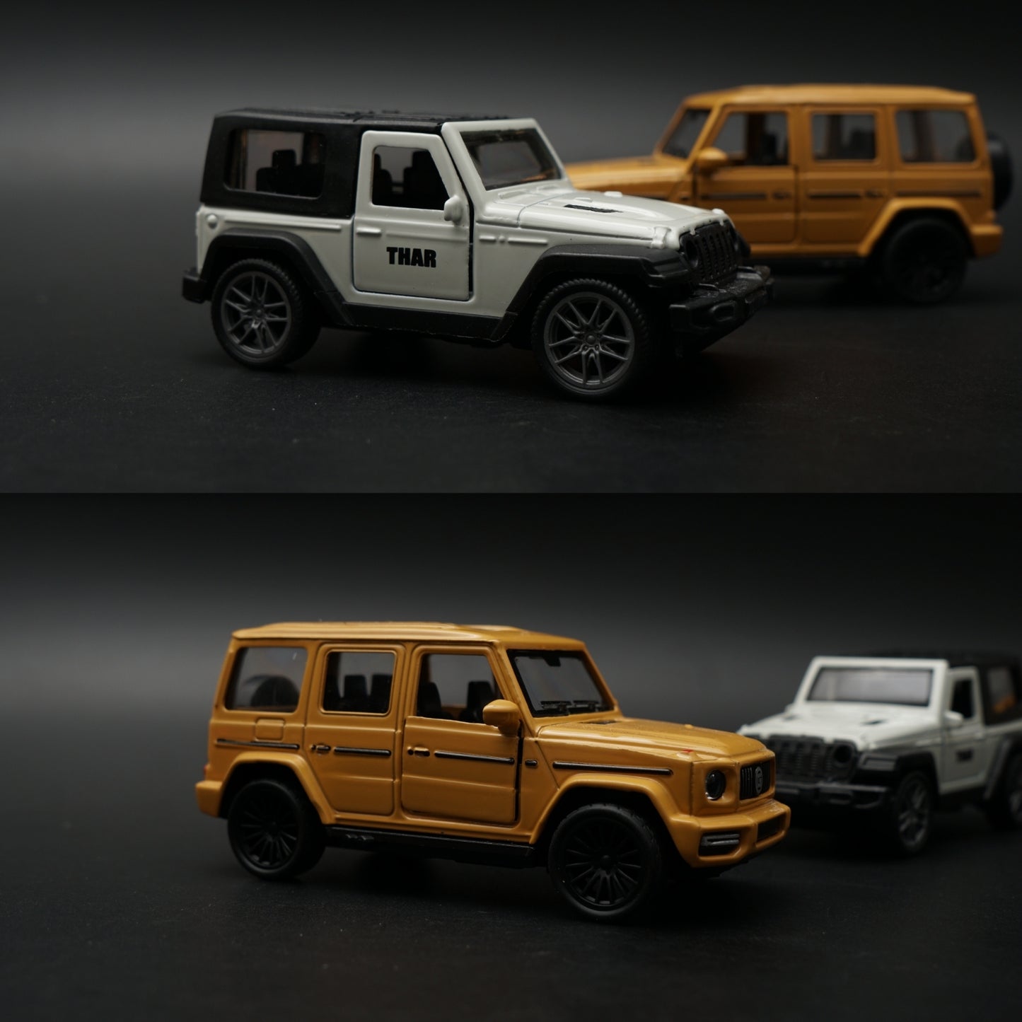 1:43 Diecast 2-Car Set | Mahindra Thar White + Mercedes-AMG G63 Matte Gold