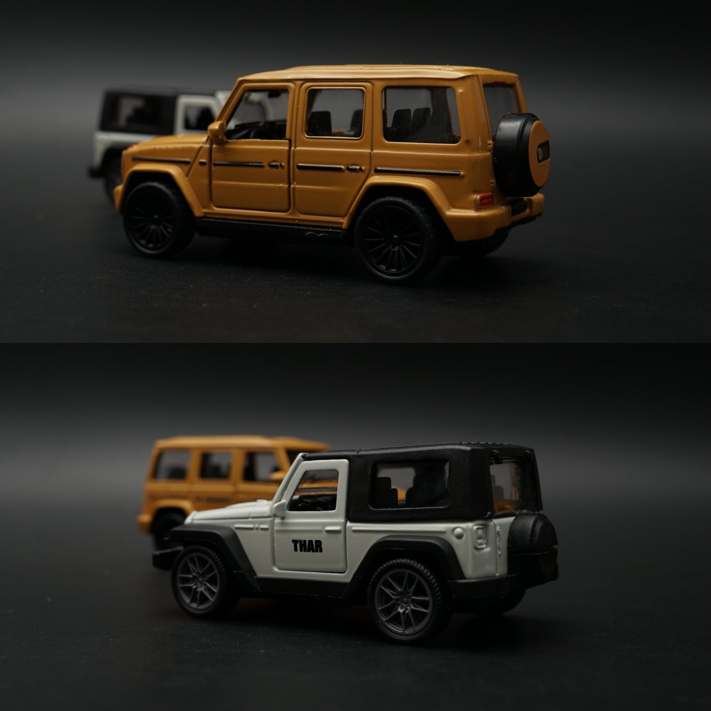 1:43 Diecast 2-Car Set | Mahindra Thar White + Mercedes-AMG G63 Matte Gold