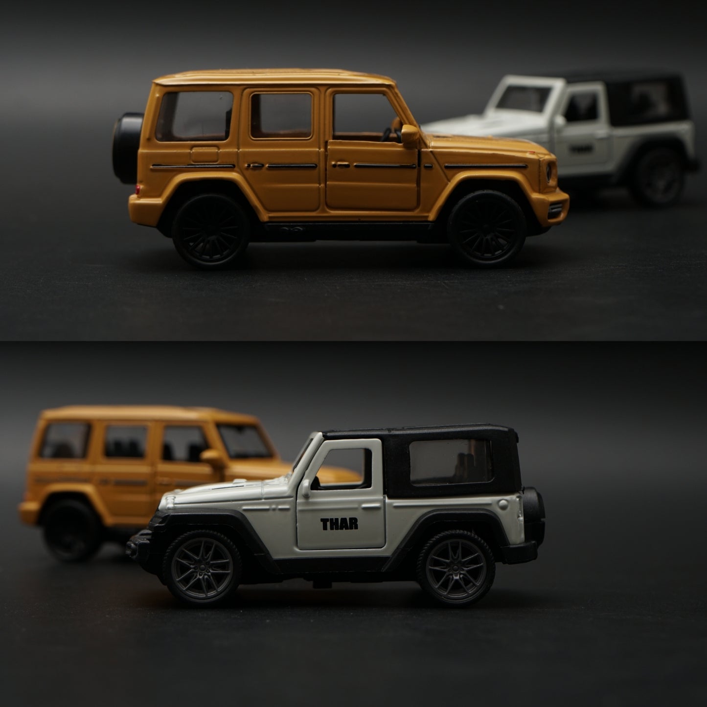 1:43 Diecast 2-Car Set | Mahindra Thar White + Mercedes-AMG G63 Matte Gold
