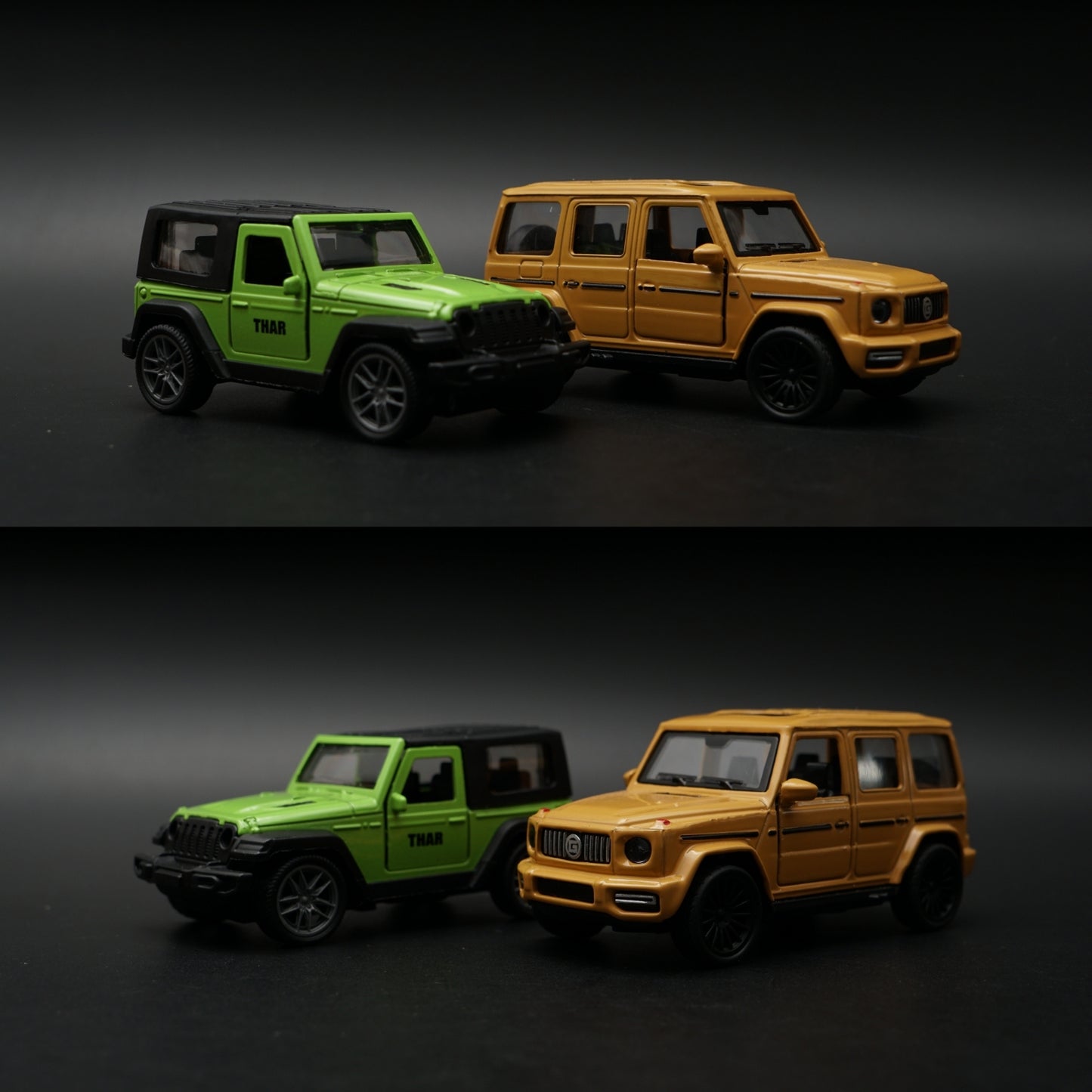 1:43 Diecast 2-Car Set | Mahindra Thar Lime Green + Mercedes-AMG G63 Matte Gold