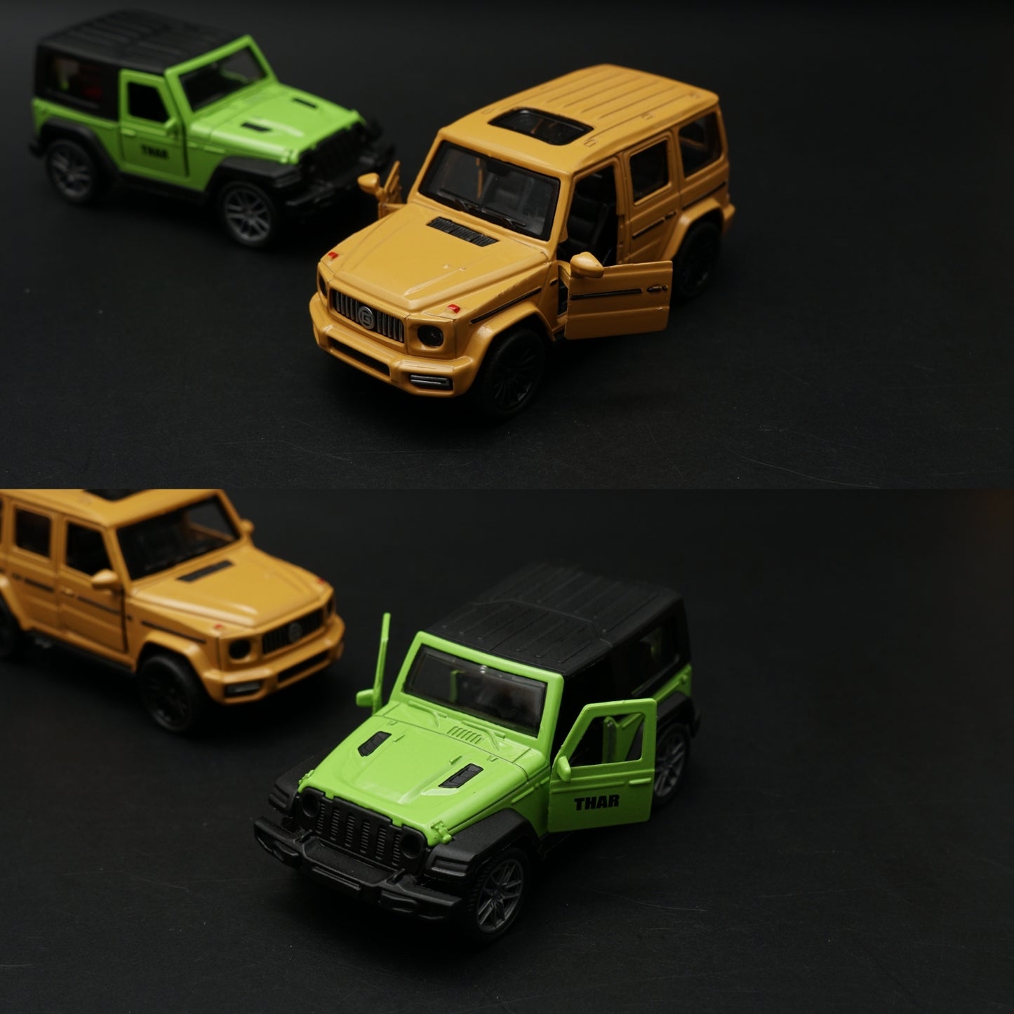 1:43 Diecast 2-Car Set | Mahindra Thar Lime Green + Mercedes-AMG G63 Matte Gold