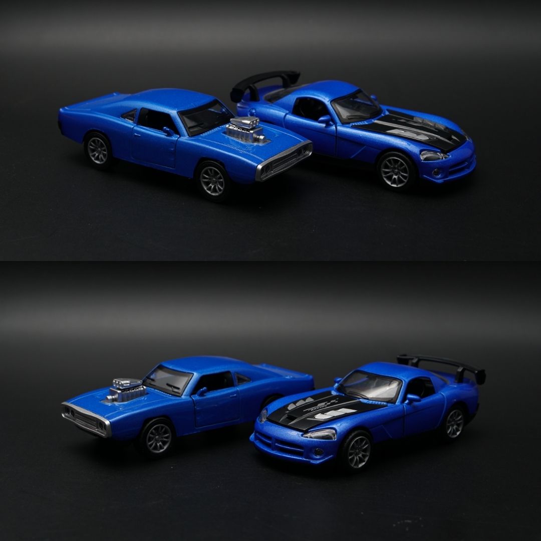 1:36 Dodge Diecast Combo Set | Blue Charger-Style + Viper-Style