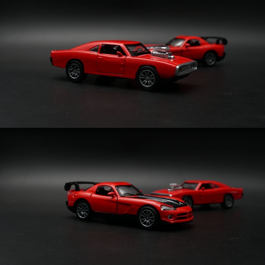 1:36 Diecast Car Combo Set | Red Supercharged Muscle Car + Sports Coupe