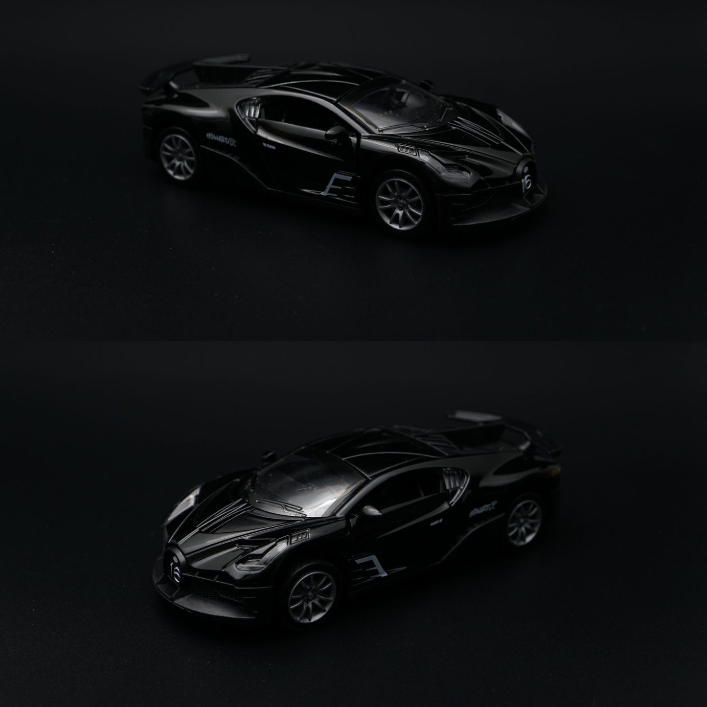 1:36 Bugatti Diecast Hypercar | Matte Black | Racing Number Livery