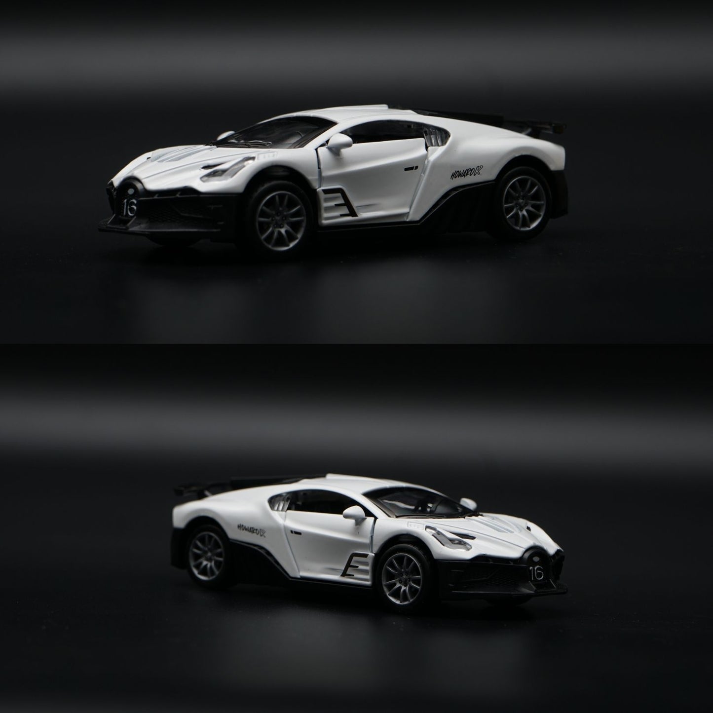 1:36 Bugatti Diecast Hypercar | White | Racing Number Livery