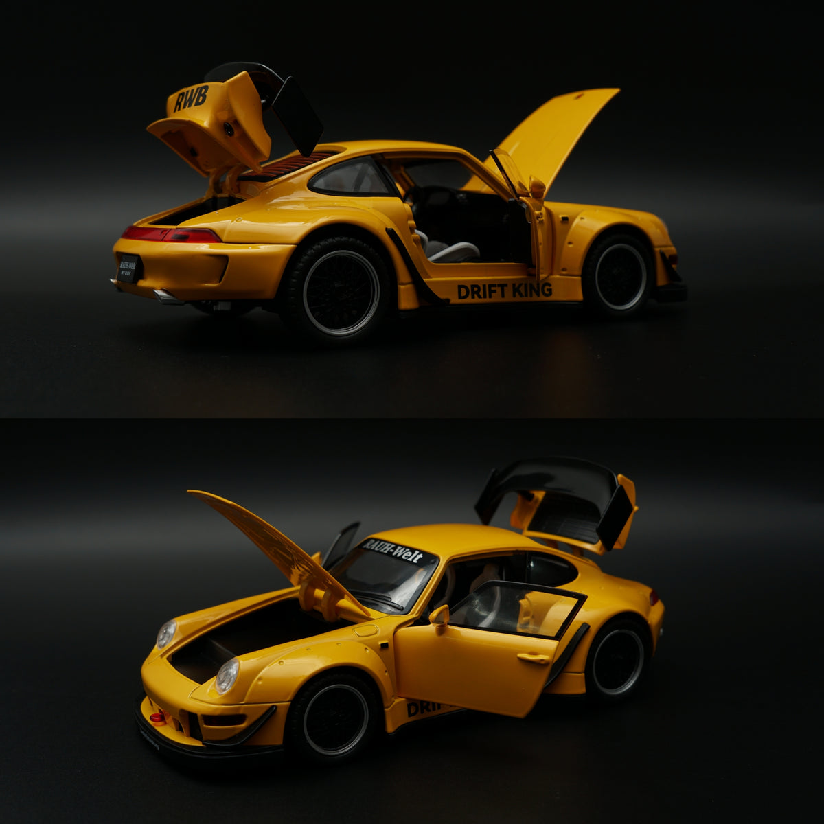 1:24 Scale Porsche 911 RWB Widebody Drift King Diecast Model Car – Yellow