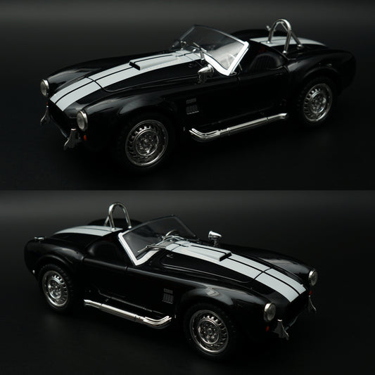 1:24 Scale Shelby Cobra 427 Roadster Diecast Model Car – Black with White Racing Stripes